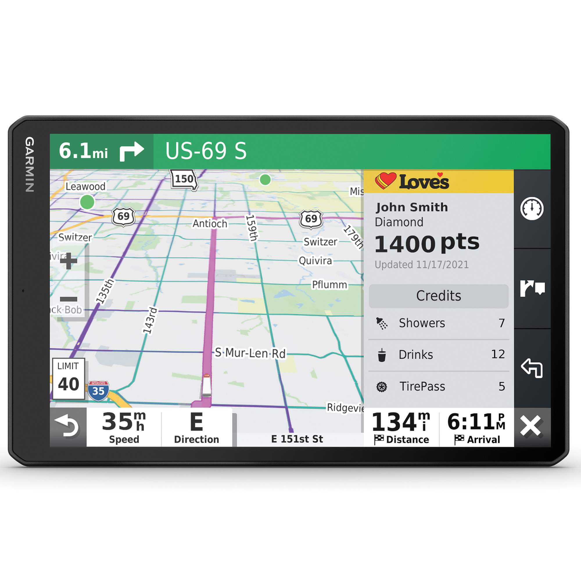 Garmin dezl , 10Inch GPS Truck Navigator, Monitor Size 10 in, Power Source Battery or USB, Model 010-02741-00