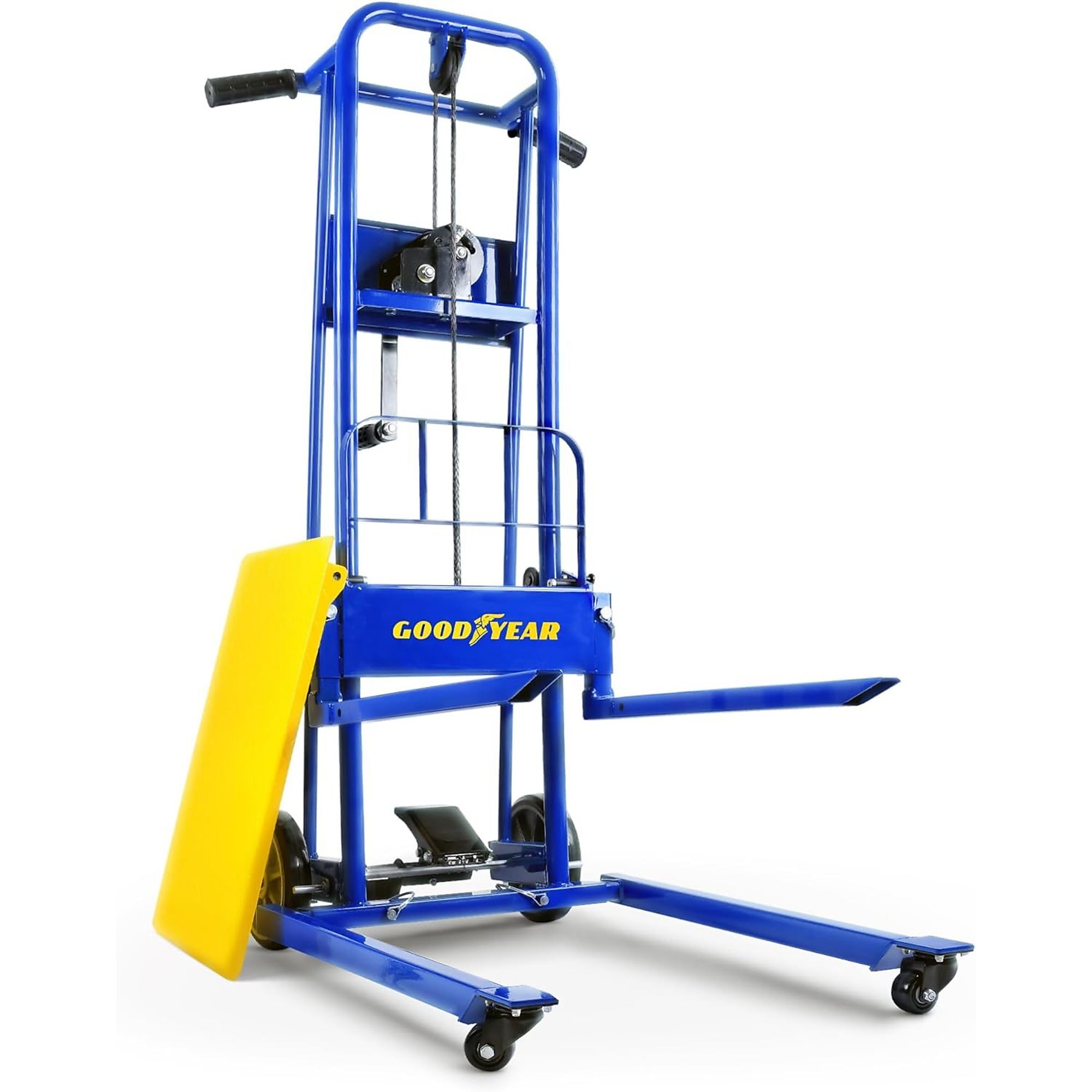 Goodyear, Material Lift Winch Stacker, Capacity 330 lb, Working Height 40 ft, Platform Height 40 in, Model TRI-GUO107