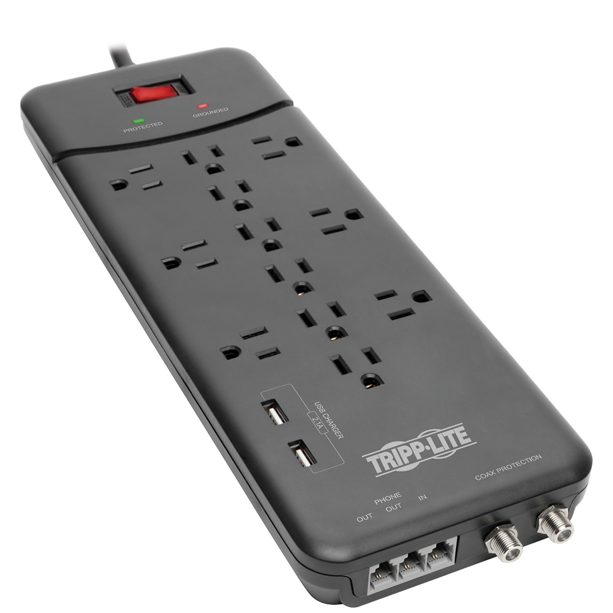 Tripp Lite Protect It! , 12-Outlet Surge Protector, Cord Length 8 ft, Cable Gauge 14 Amps 15 Model TLP128TTUSBB