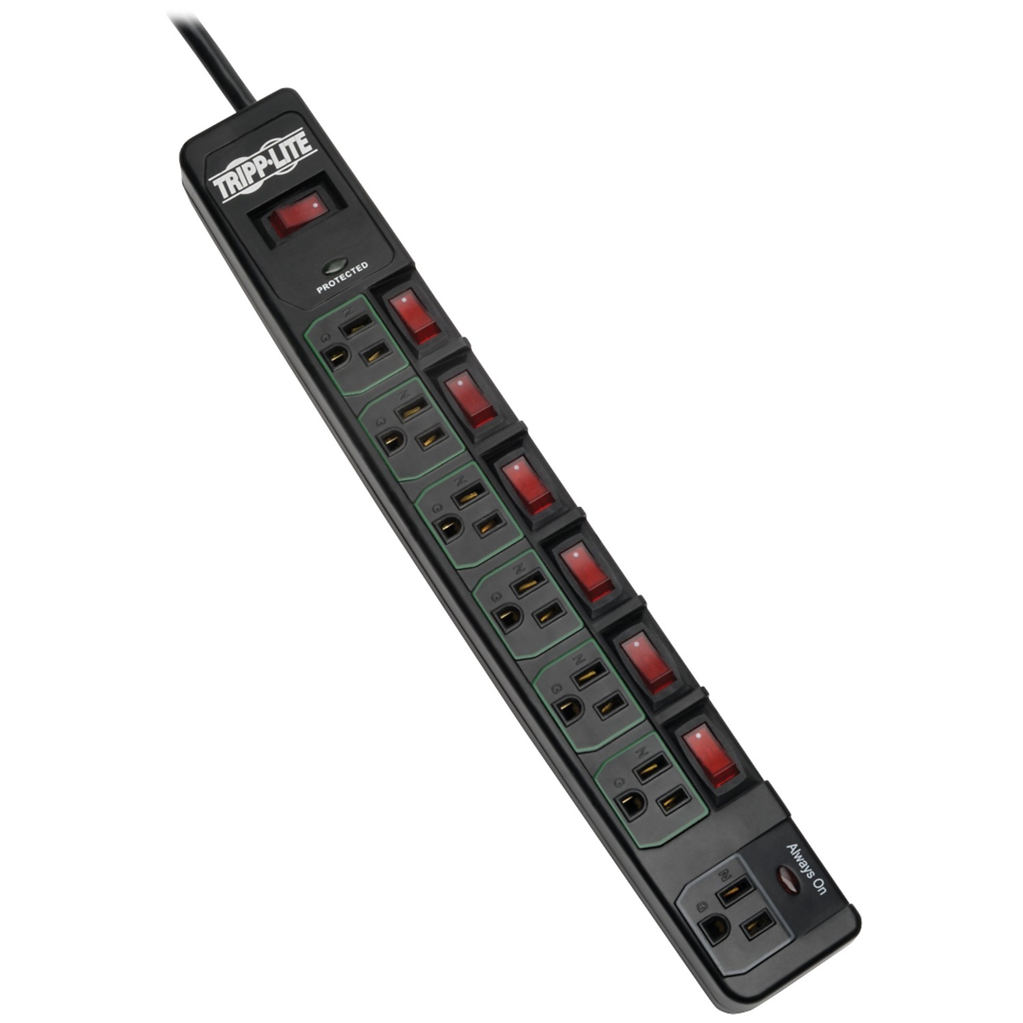 Tripp Lite ECO-Surge , 7-Outlet Surge Protector, Cord Length 6 ft, Cable Gauge 14 Amps 15 Model TLP76MSGB