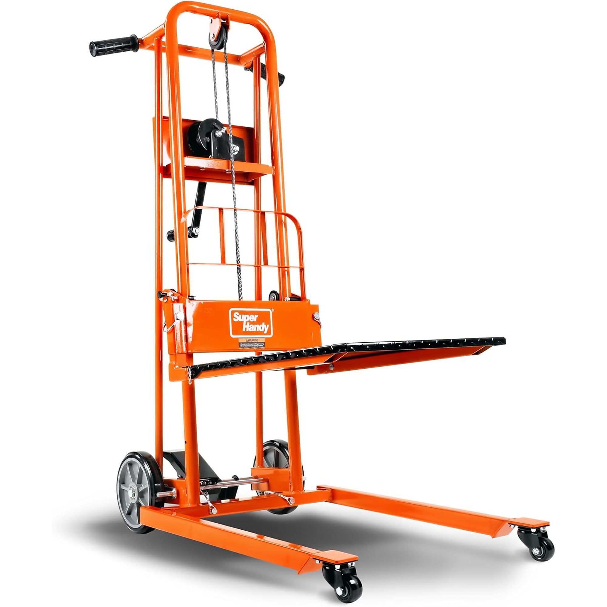 SuperHandy, Material Lift Winch Stacker, Load Capacity 330 lb, Raised Height 39.37 in, Lowered Height 3.14 in, Model TRI-GUO097