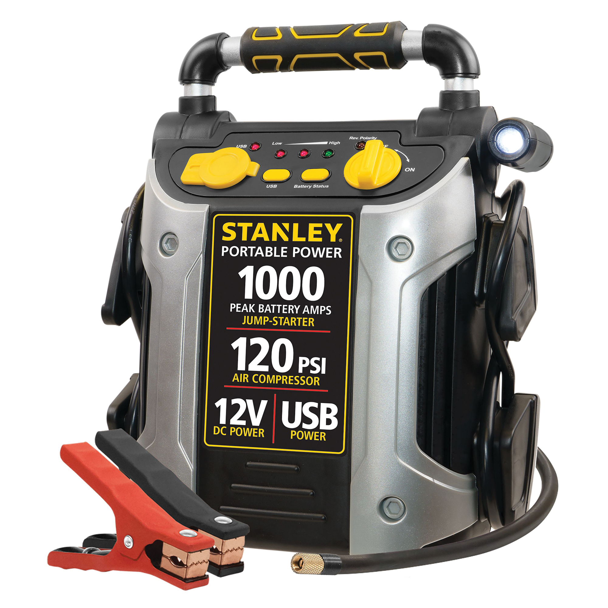 Stanley, Rechargeable Jump Starter and Air Compressor, Amps 500 Volts 12 Model J5C09
