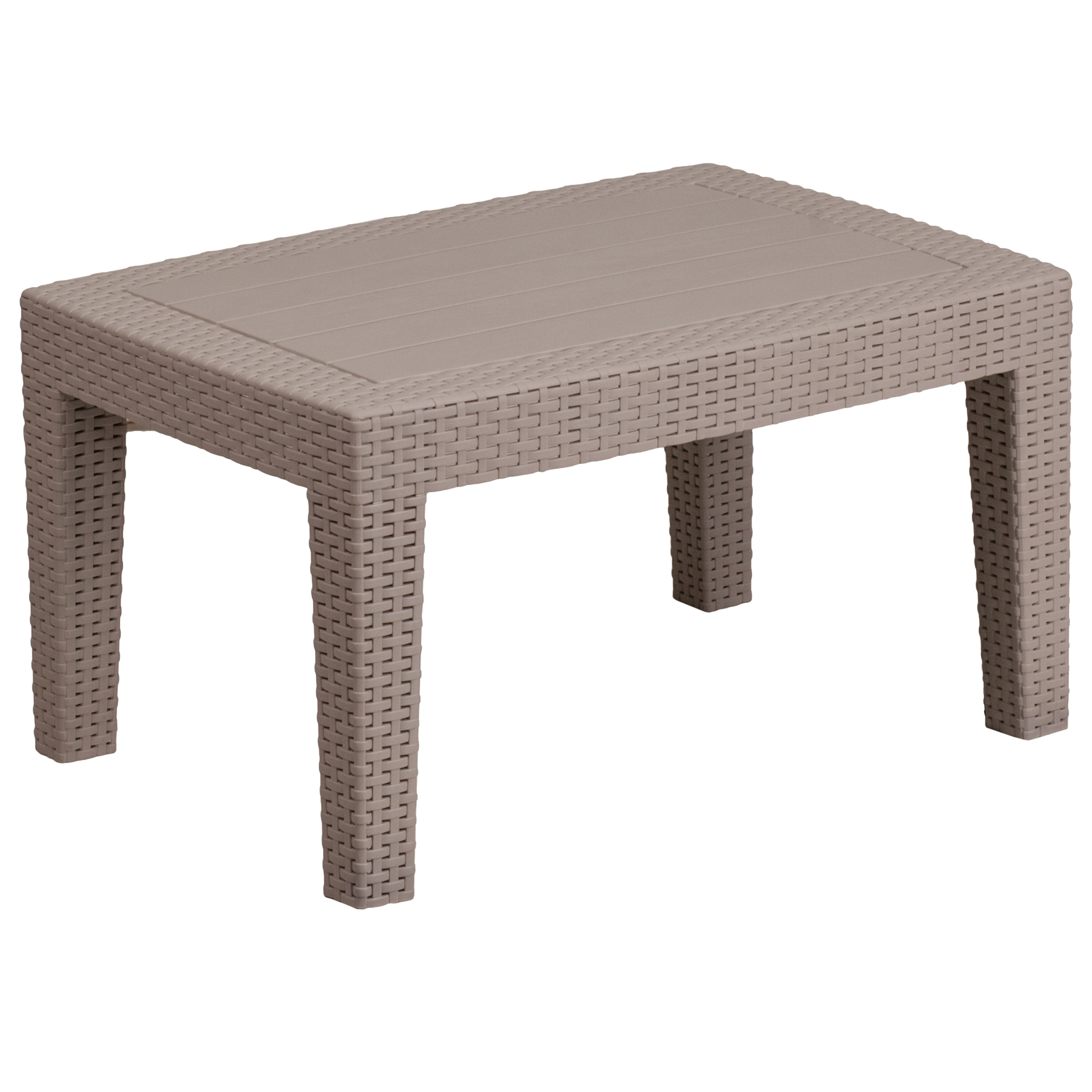 Flash Furniture, Light Gray Faux Rattan Coffee Table - Patio Table, Table Shape Rectangle, Primary Color Gray, Height 15 in, Model DADSF2T