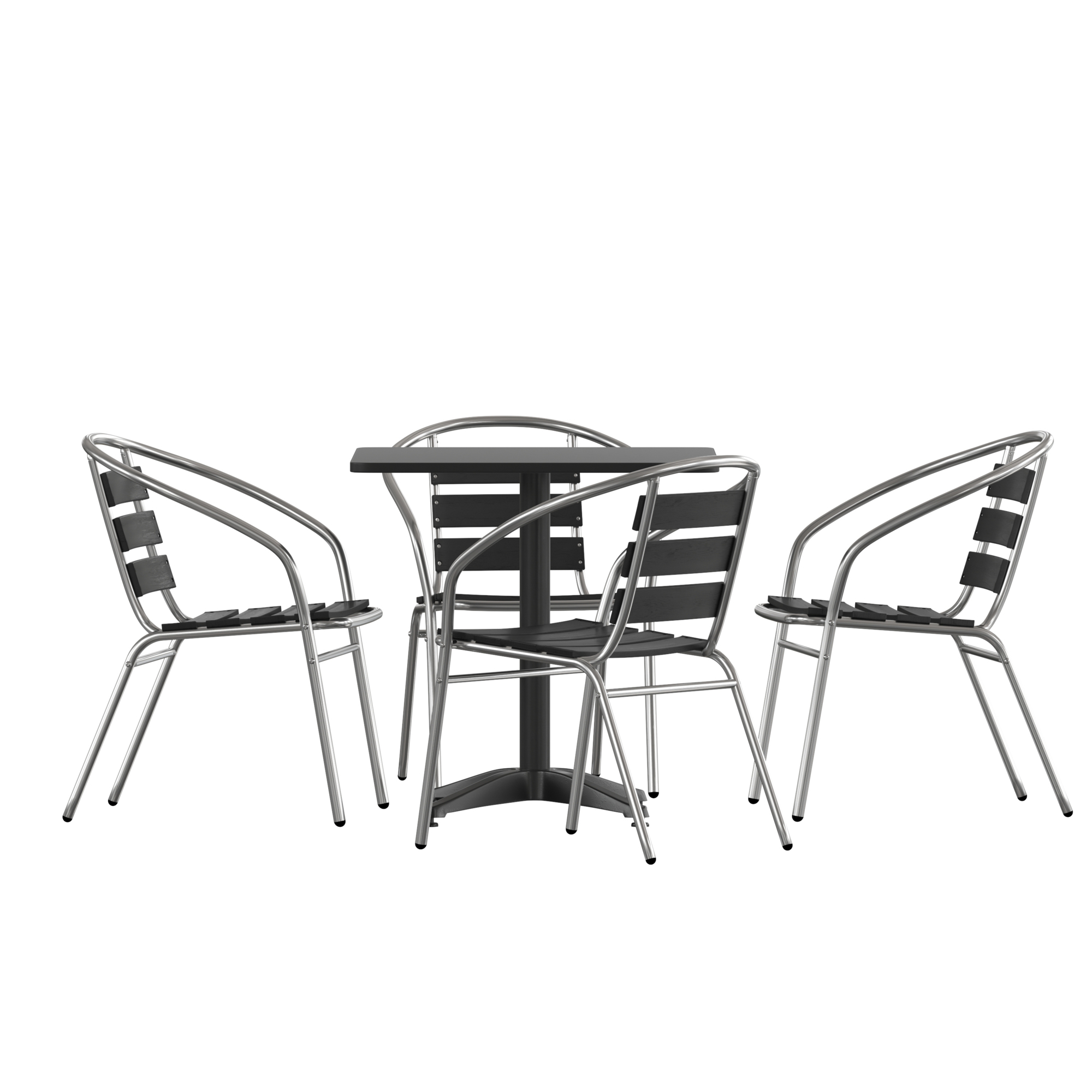 Flash Furniture, 27.5Inch SQ Glass Table - 4 Black Slat Back Chairs, Pieces (qty.) 5 Primary Color Black, Seating Capacity 4 Model THAL28SQ017BK4