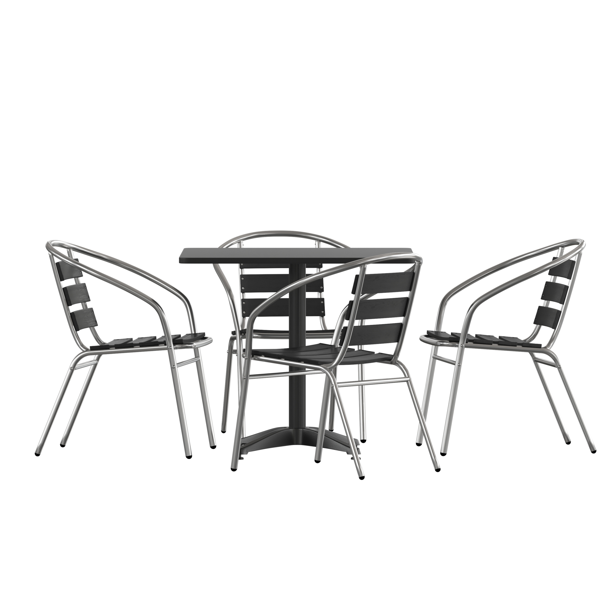 Flash Furniture, 31.5Inch SQ Glass Table - 4 Black Slat Back Chairs, Pieces (qty.) 5 Primary Color Black, Seating Capacity 4 Model THAL32SQ017BK4