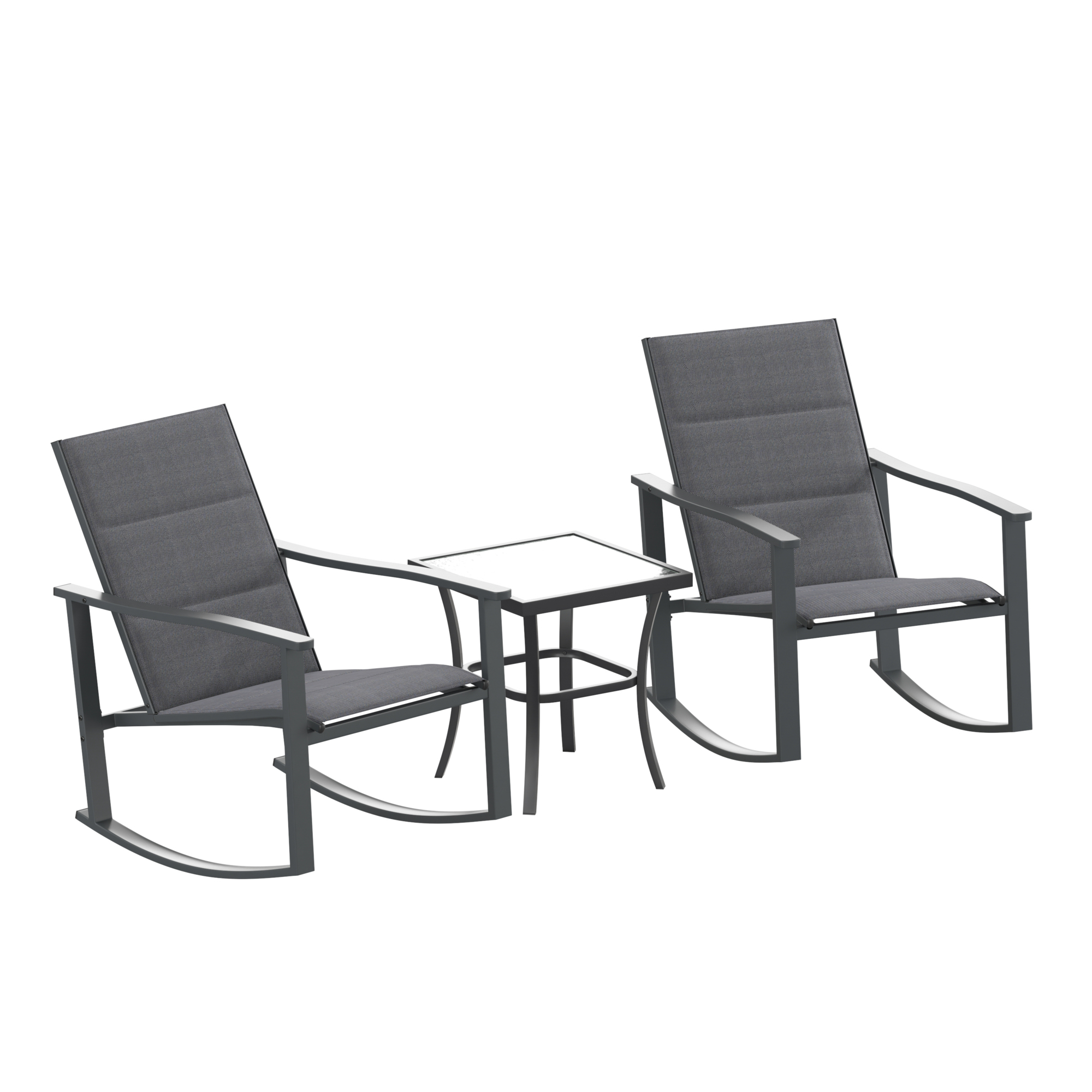 Flash Furniture, Black 3 Piece Rocking Chair and Side Table Set, Pieces (qty.) 3 Primary Color Black, Seating Capacity 2 Model FVFSC2315BLK