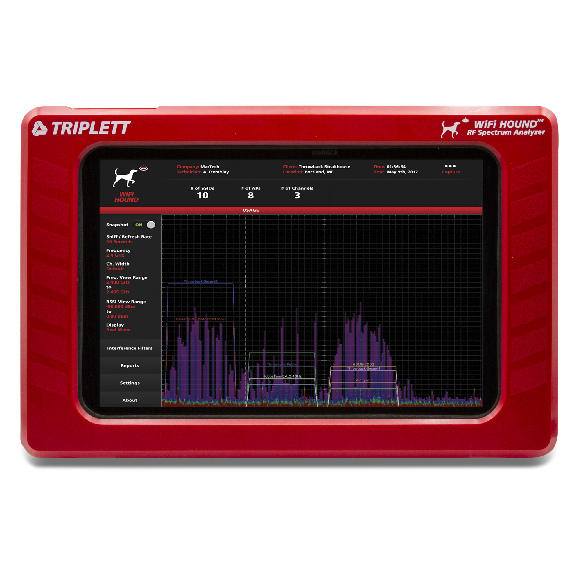 Triplett, Portable RF Spectrum Analyzer 2.4 GHz 5 GHz, Model WFHOUND