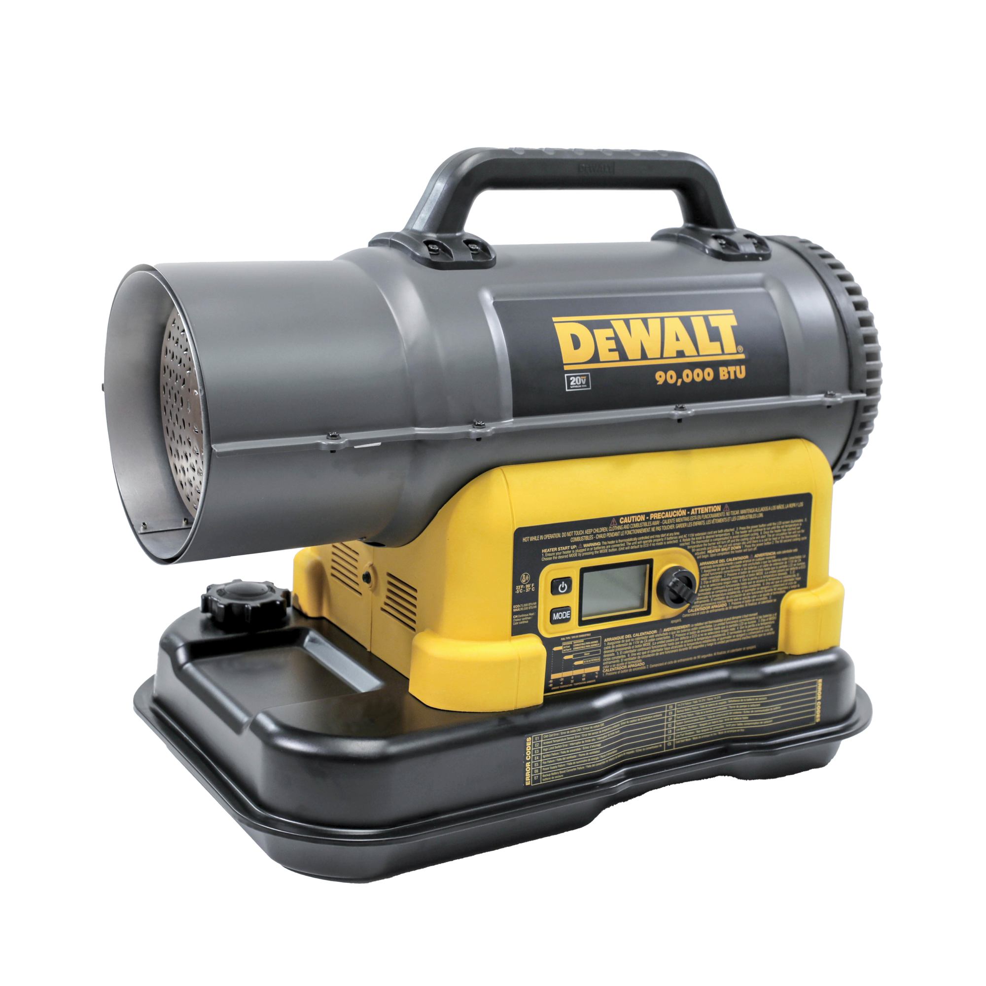 DEWALT, Cordless Portable Kerosene Heater, Heat Type Forced Air, Heat Output 90000 Btu/hour, Heating Capability 2250 ftÂ², Model F340991