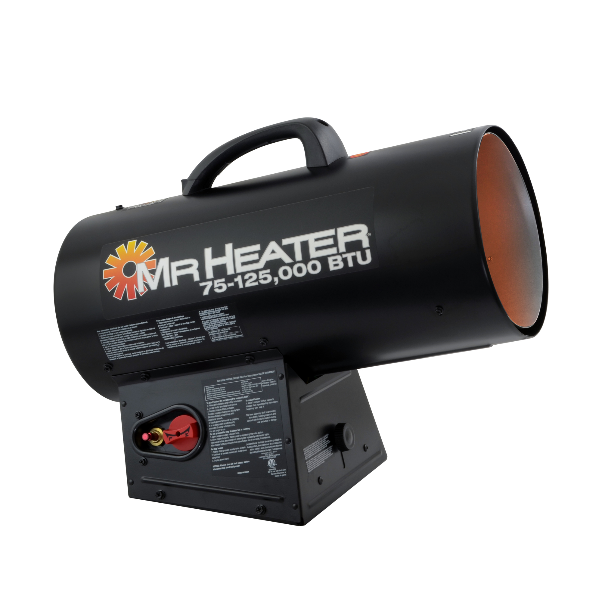 Mr. Heater, Forced air Propane Heater, Heat Type Forced Air, Heat Output 125000 Btu/hour, Heating Capability 3000 ftÂ², Model F271390