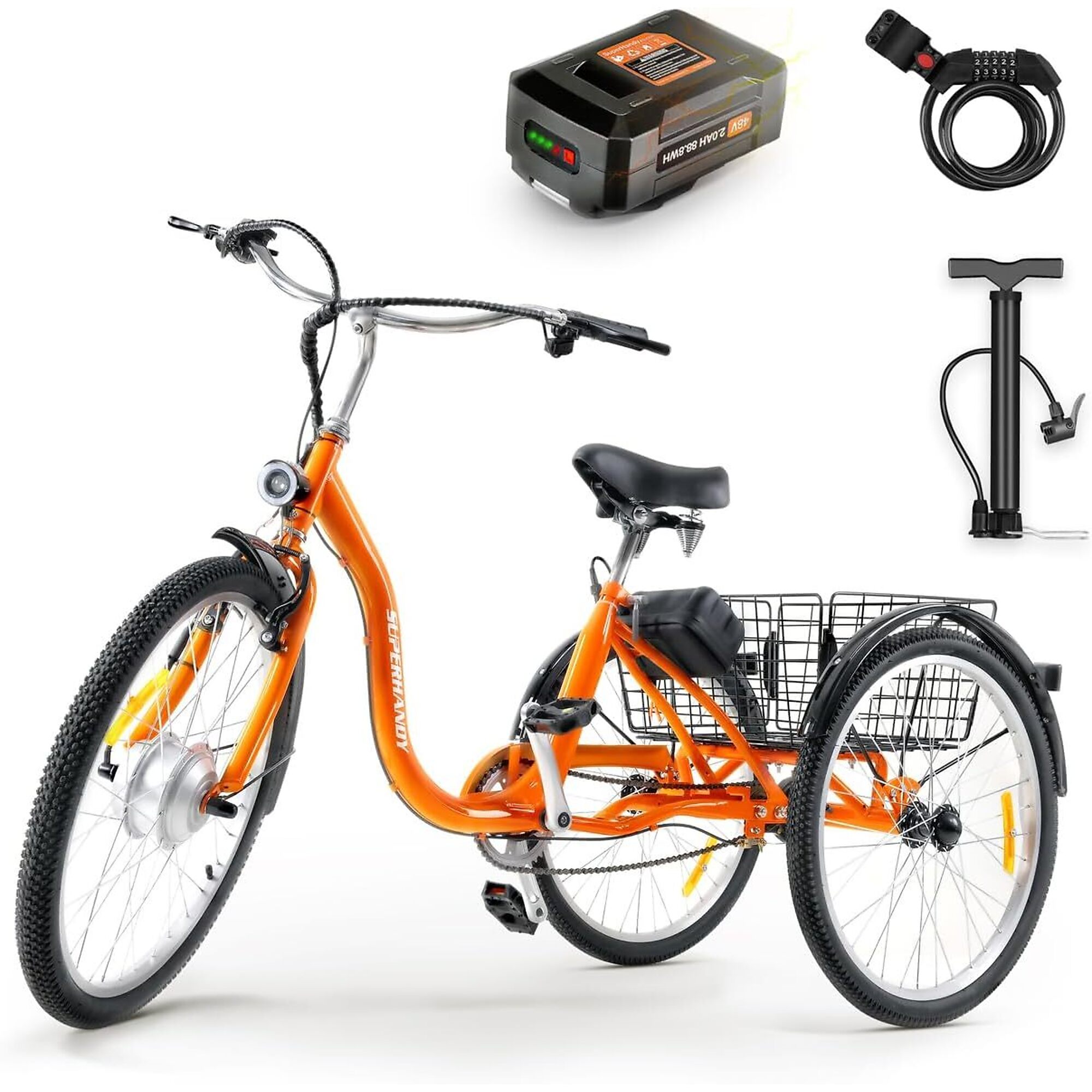 SuperHandy, Adult Tricycle Electric Bike, Max. Speed 9 MPH, Weight Capacity 330 lb, Model TRI-GUT162