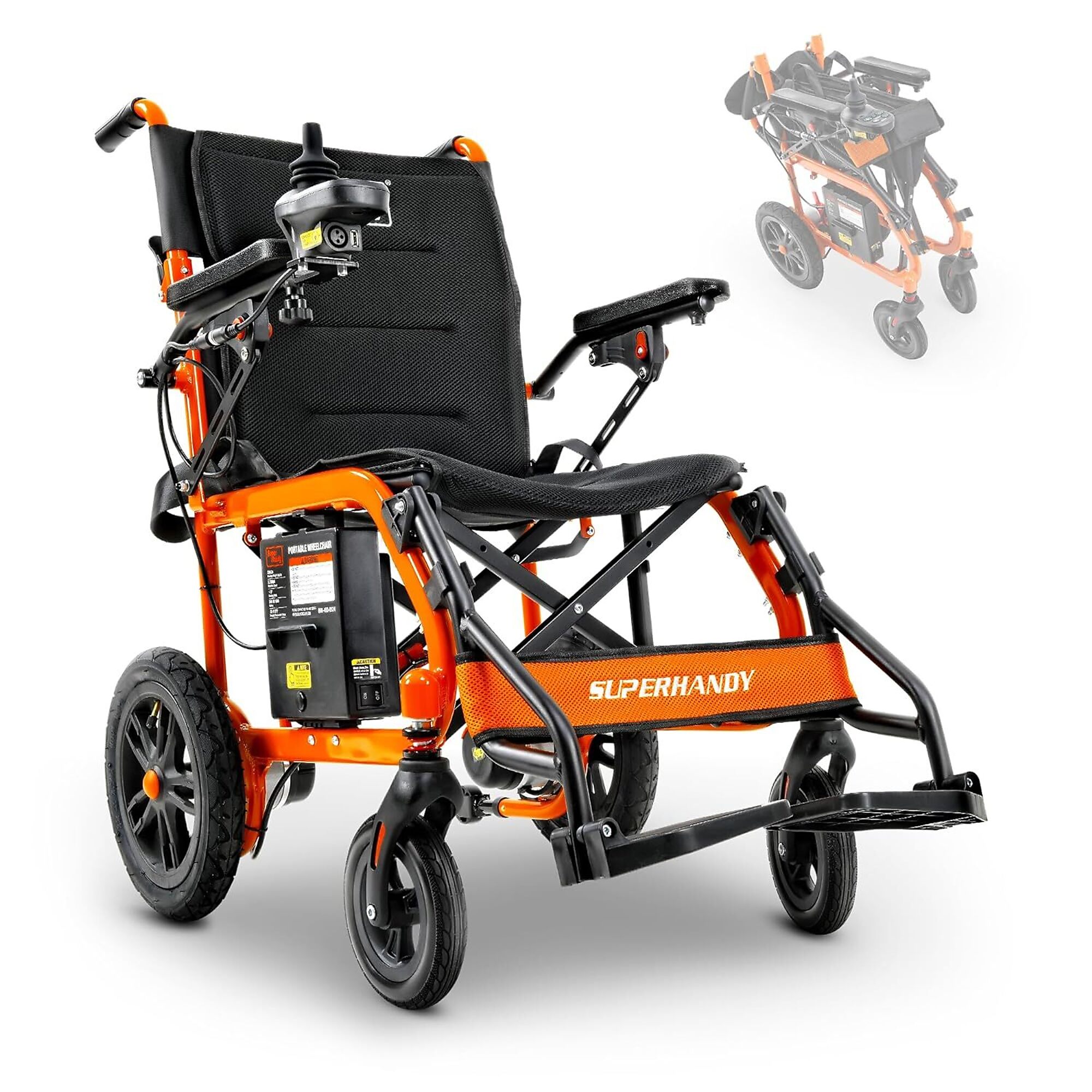SuperHandy, Electric Wheelchair Lightweight Foldable, Max. Speed 3 MPH, Weight Capacity 220 lb, Model TRI-GUT155