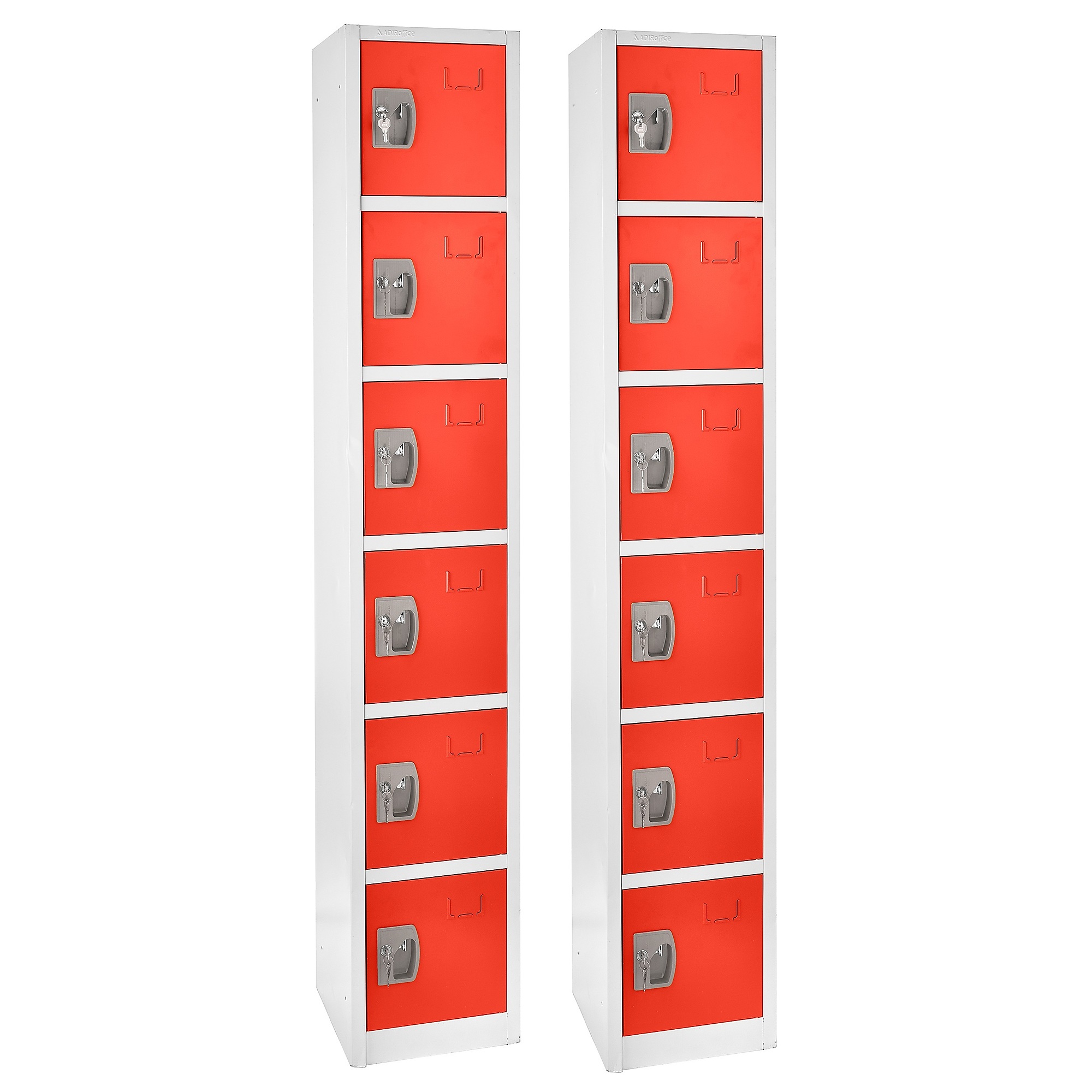 Alpine, 72Inch H 6-Tier Steel Storage Locker, Red, 2-Pack, Height 72 in, Width 12 in, Color Red, Model ADI629-206-RED-2PK