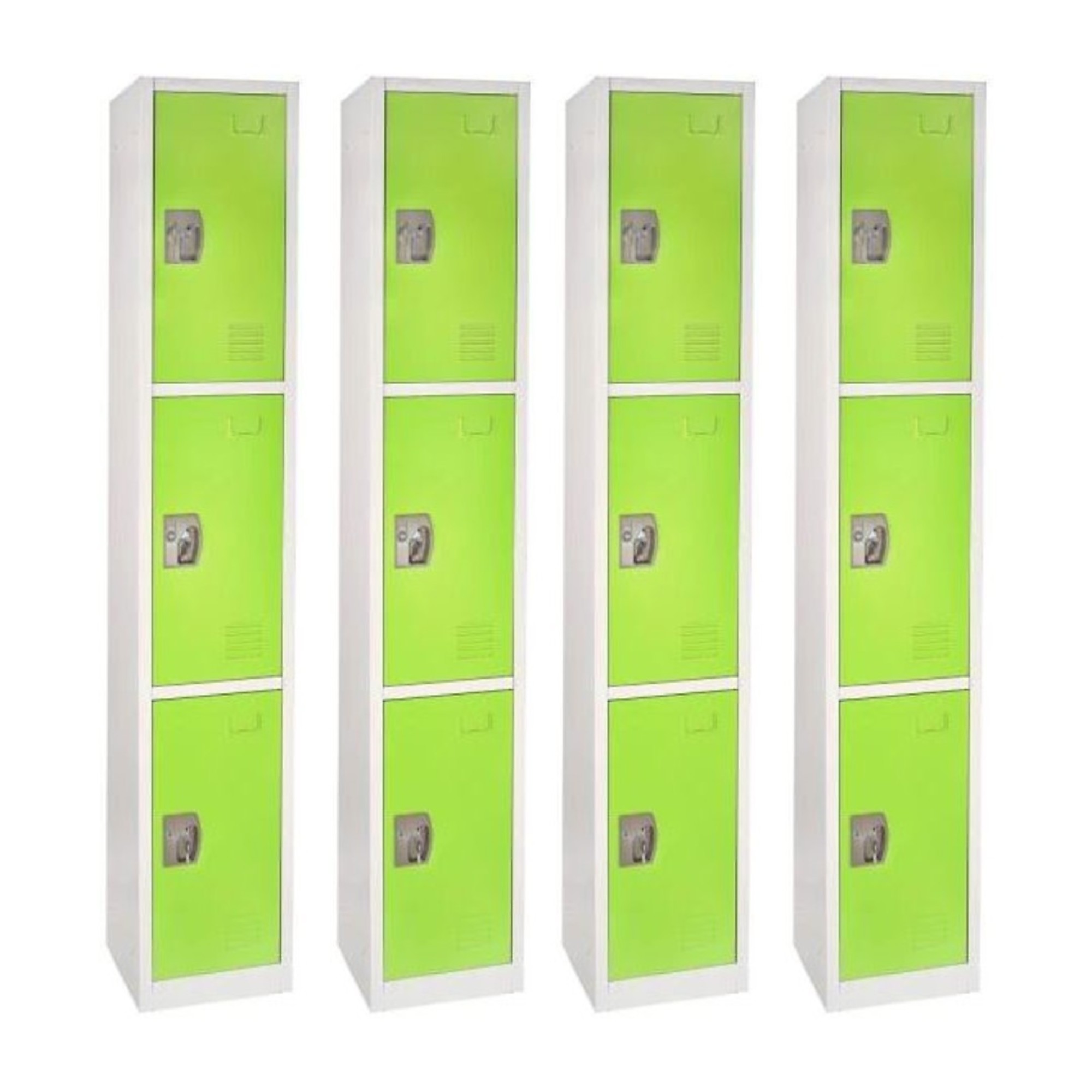 Alpine, 72Inch H 3-Tier Steel Storage Locker, Green, 4-Pack, Height 72 in, Width 12 in, Color Green, Model ADI629-203-GRN-4PK