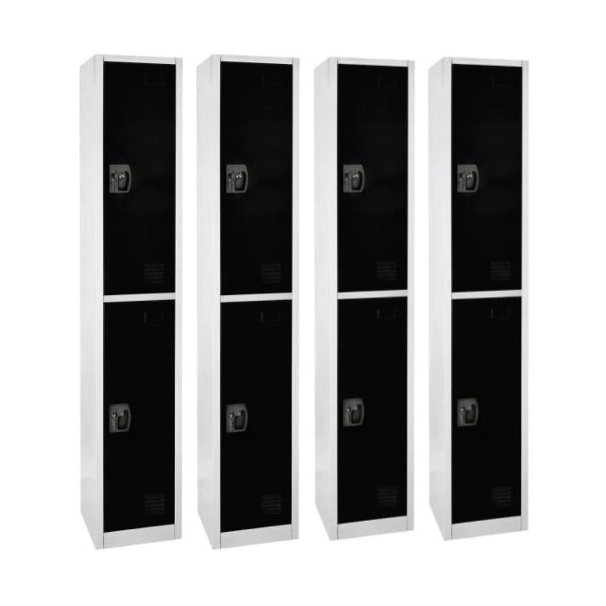 Alpine, 72Inch H 2-Tier Steel Storage Locker, Black, 4-Pack, Height 72 in, Width 12 in, Color Black, Model ADI629-202-BLK-4PK