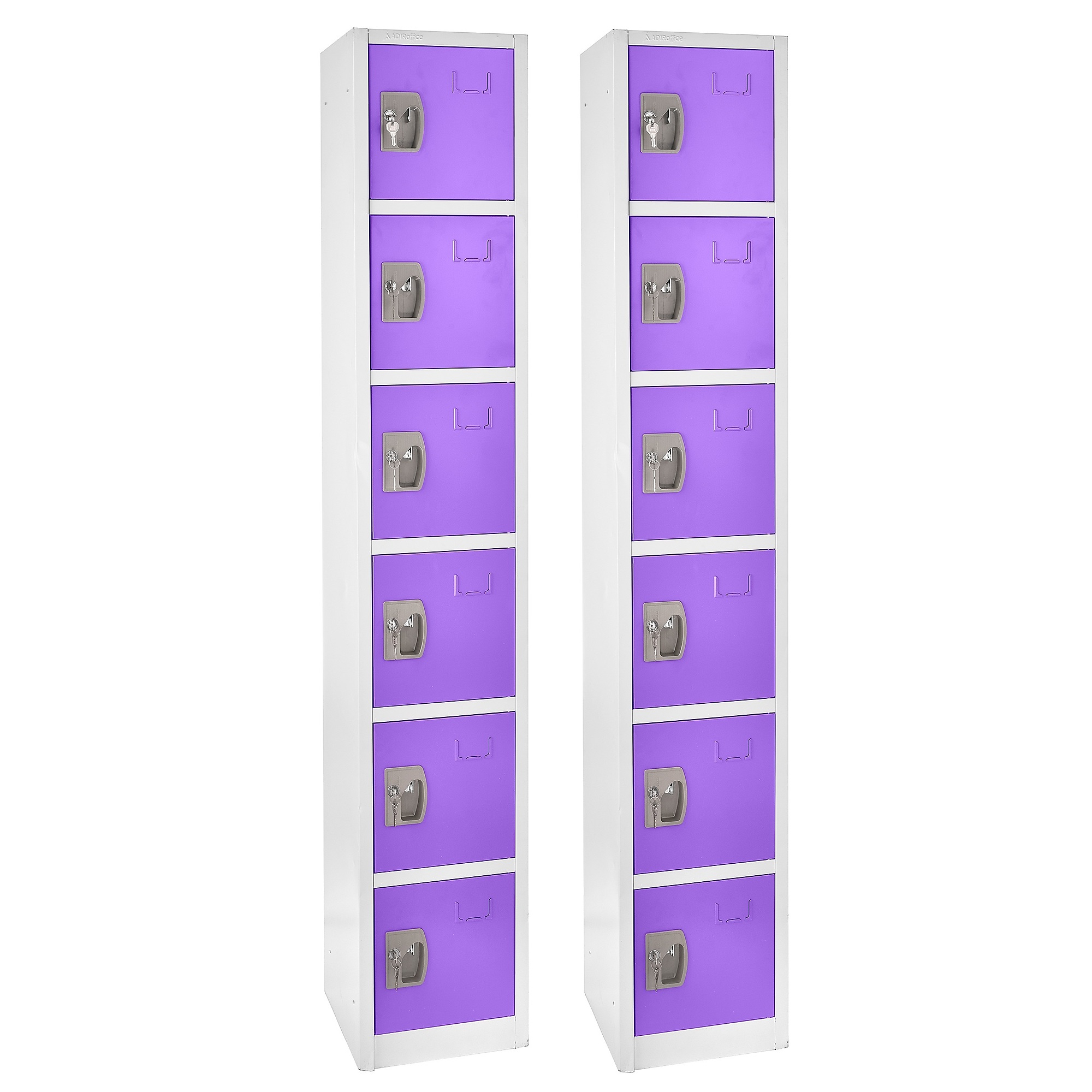 Alpine, 72Inch H 6-Tier Steel Locker, Purple, 2-Pack, Height 72 in, Width 12 in, Color Purple, Model ADI629-206-PUR-2PK