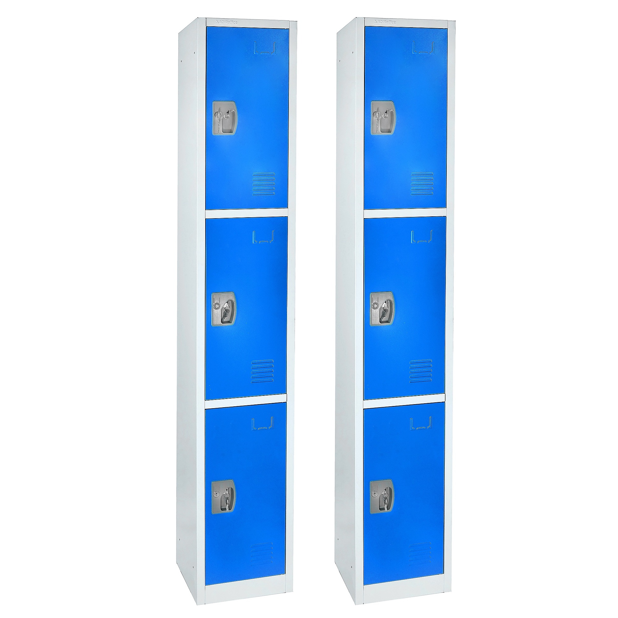 Alpine, 72Inch H 3-Tier Steel Storage Locker, Blue, 2-Pack, Height 72 in, Width 12 in, Color Blue, Model ADI629-203-BLU-2PK