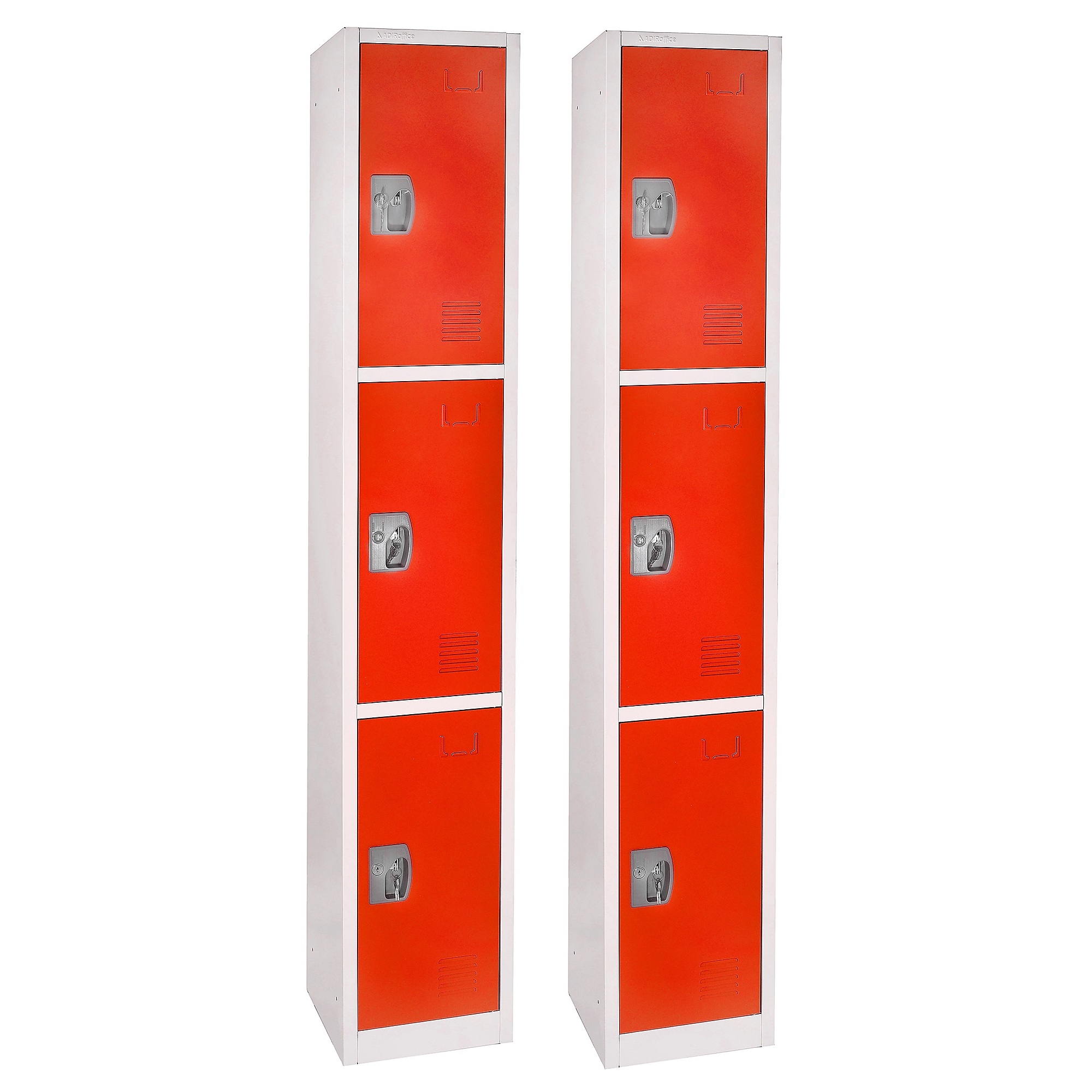 Alpine, 72Inch H 3-Tier Steel Storage Locker, Red, 2-Pack, Height 72 in, Width 12 in, Color Red, Model ADI629-203-RED-2PK