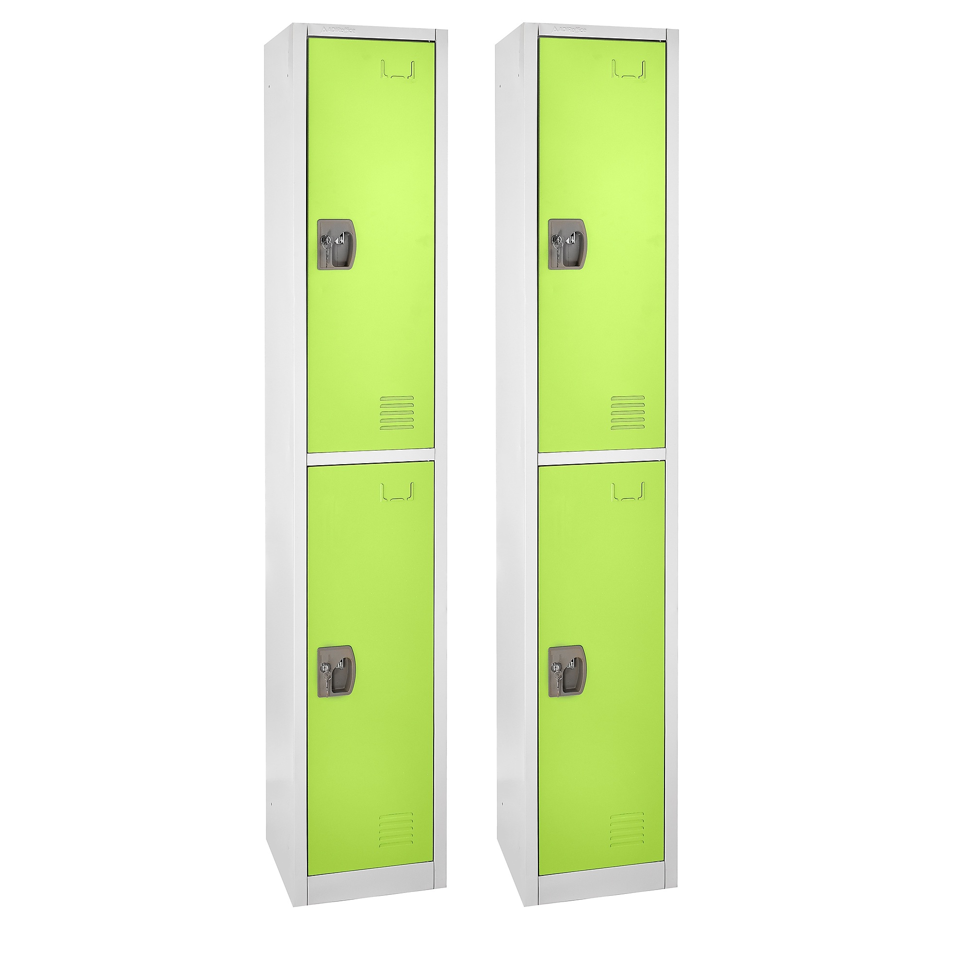 Alpine, 72Inch H 2-Tier Steel Storage Locker, Green, 2-Pack, Height 72 in, Width 12 in, Color Green, Model ADI629-202-GRN-2PK