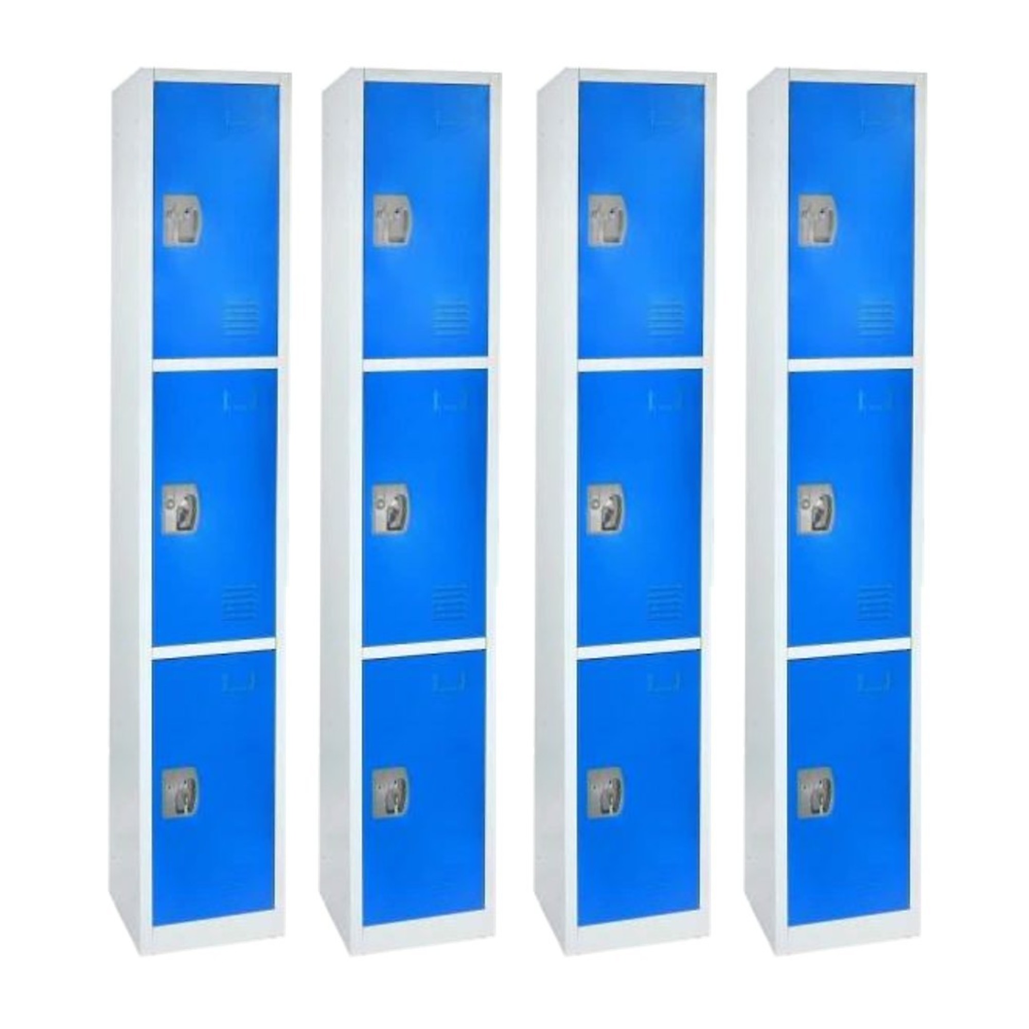 Alpine, 72Inch H 3-Tier Steel Storage Locker, Blue, 4-Pack, Height 72 in, Width 12 in, Color Blue, Model ADI629-203-BLU-4PK