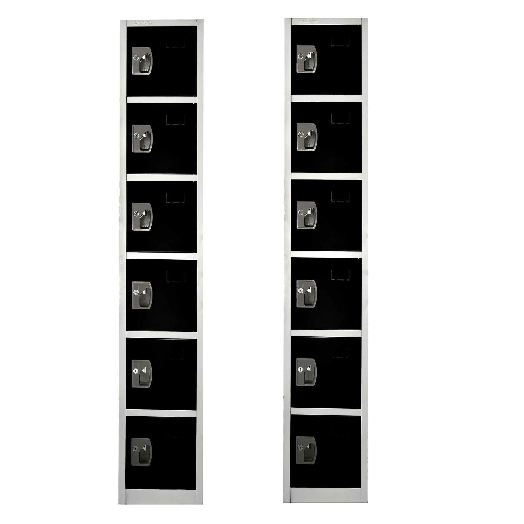 Alpine, 72Inch H 6-Tier Steel Storage Locker, Black, 2-Pack, Height 72 in, Width 12 in, Color Black, Model ADI629-206-BLK-2PK