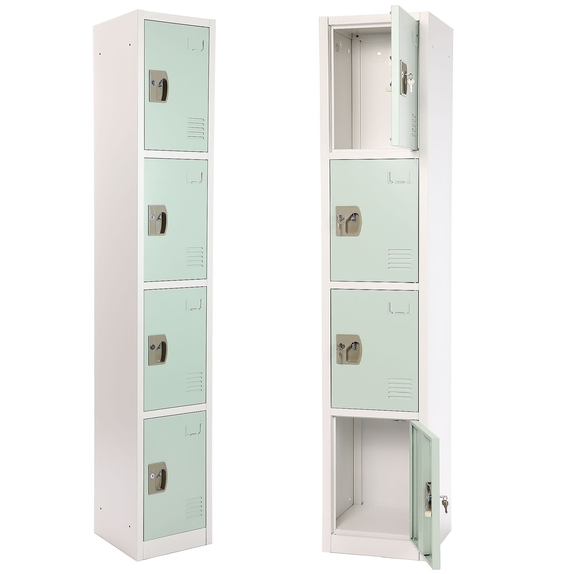 Alpine, 72Inch H 4-Tier Steel Locker, Misty Green, 2-Pack, Height 72 in, Width 12 in, Color Green, Model ADI629-204-MGRN-PKG-2