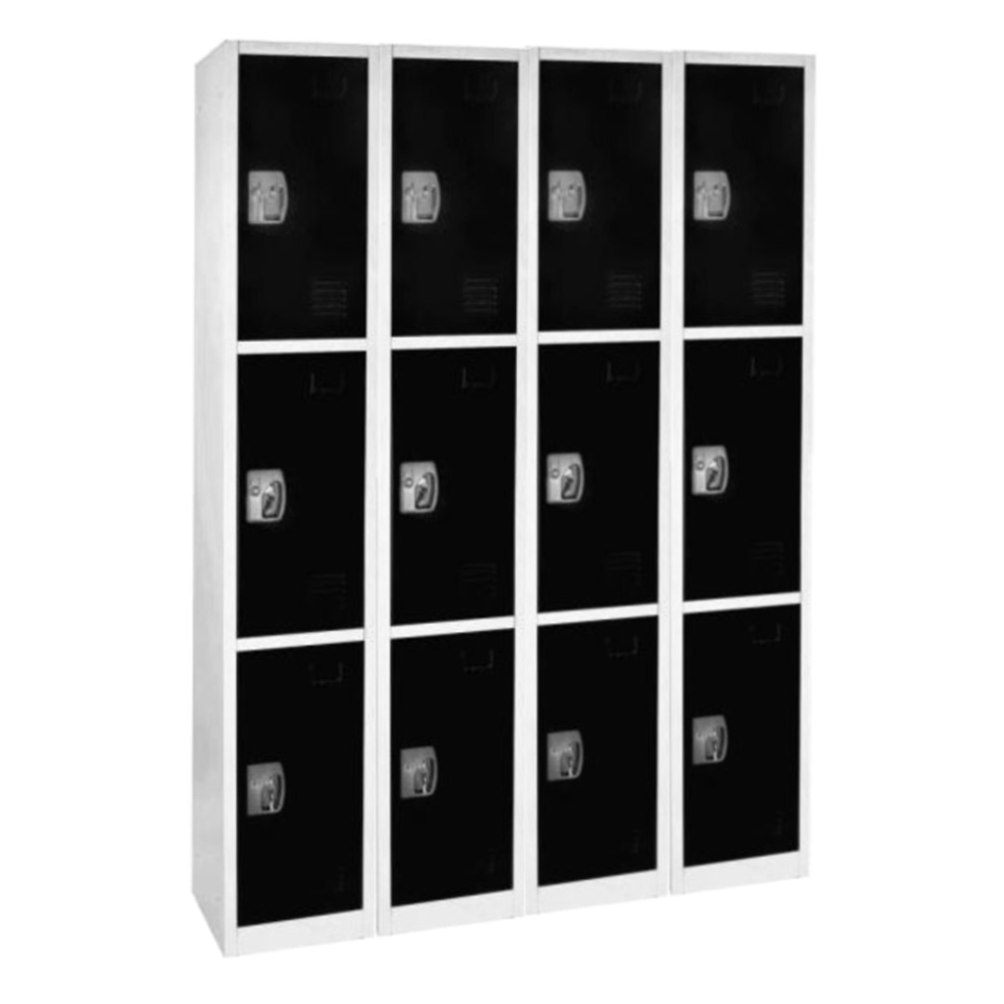 Alpine, 72Inch H 3-Tier Steel Storage Locker, Black, 4-Pack, Height 72 in, Width 12 in, Color Black, Model ADI629-203-BLK-4PK