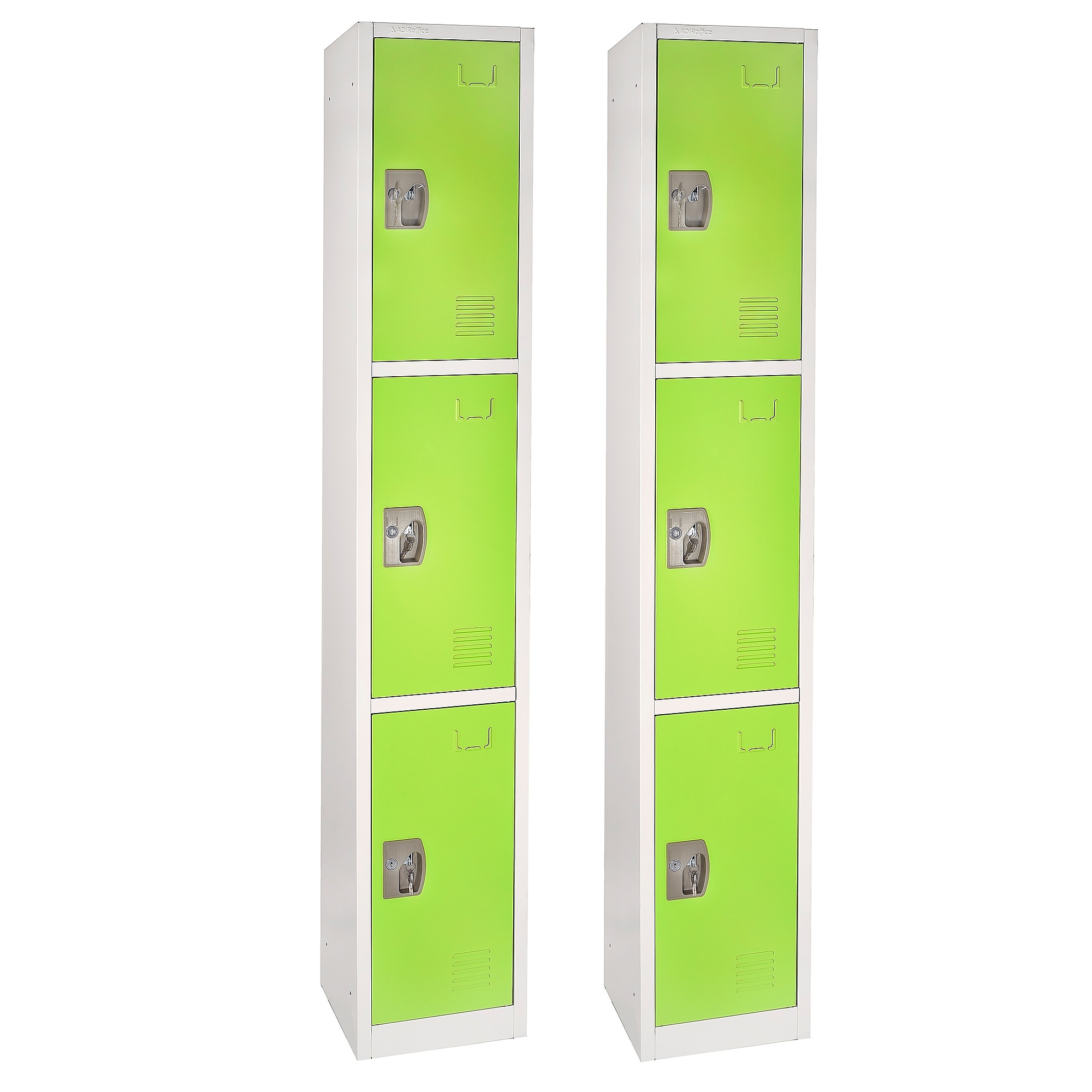 Alpine, 72Inch H 3-Tier Steel Storage Locker, Green, 2-Pack, Height 72 in, Width 12 in, Color Green, Model ADI629-203-GRN-2PK
