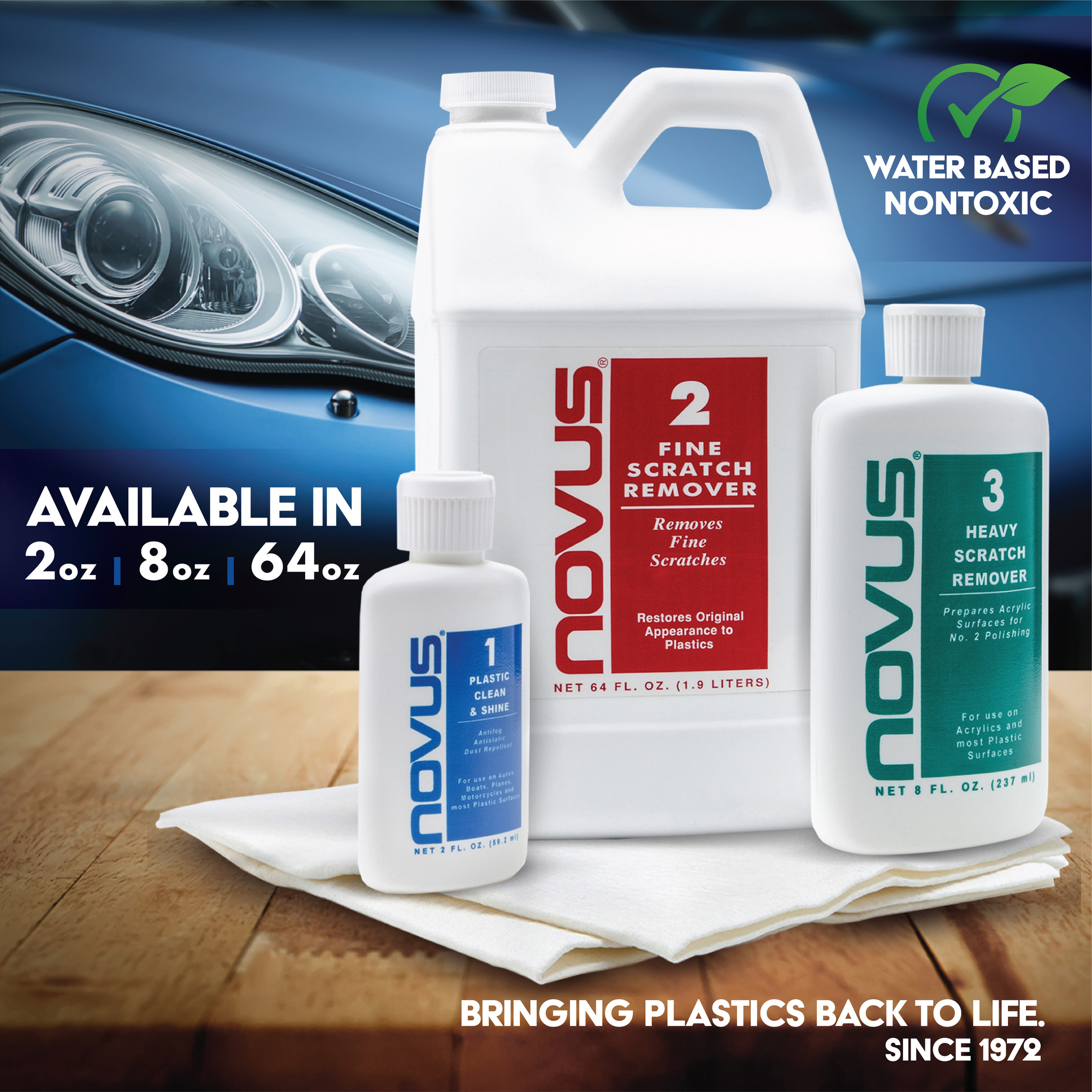 NOVUS, Plastic Clean Shine #1 64oz. Bottle, Pad Size 1 in, Model NOVUS-1-64oz