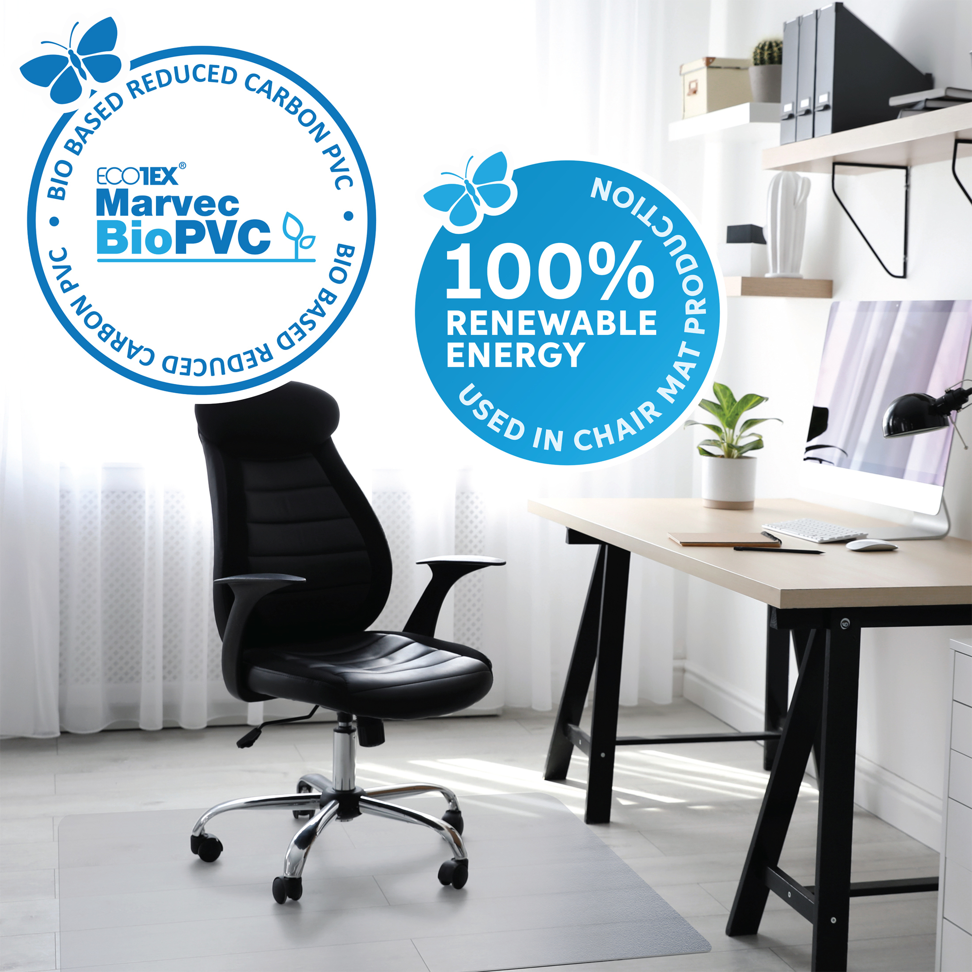 FLOORTEX BioPVC, Eco Friendly Reduced Carbon Chair Mat 46x60 Length 60 in, Width 46 in, Material PVC, Model NRCMFLFS0004