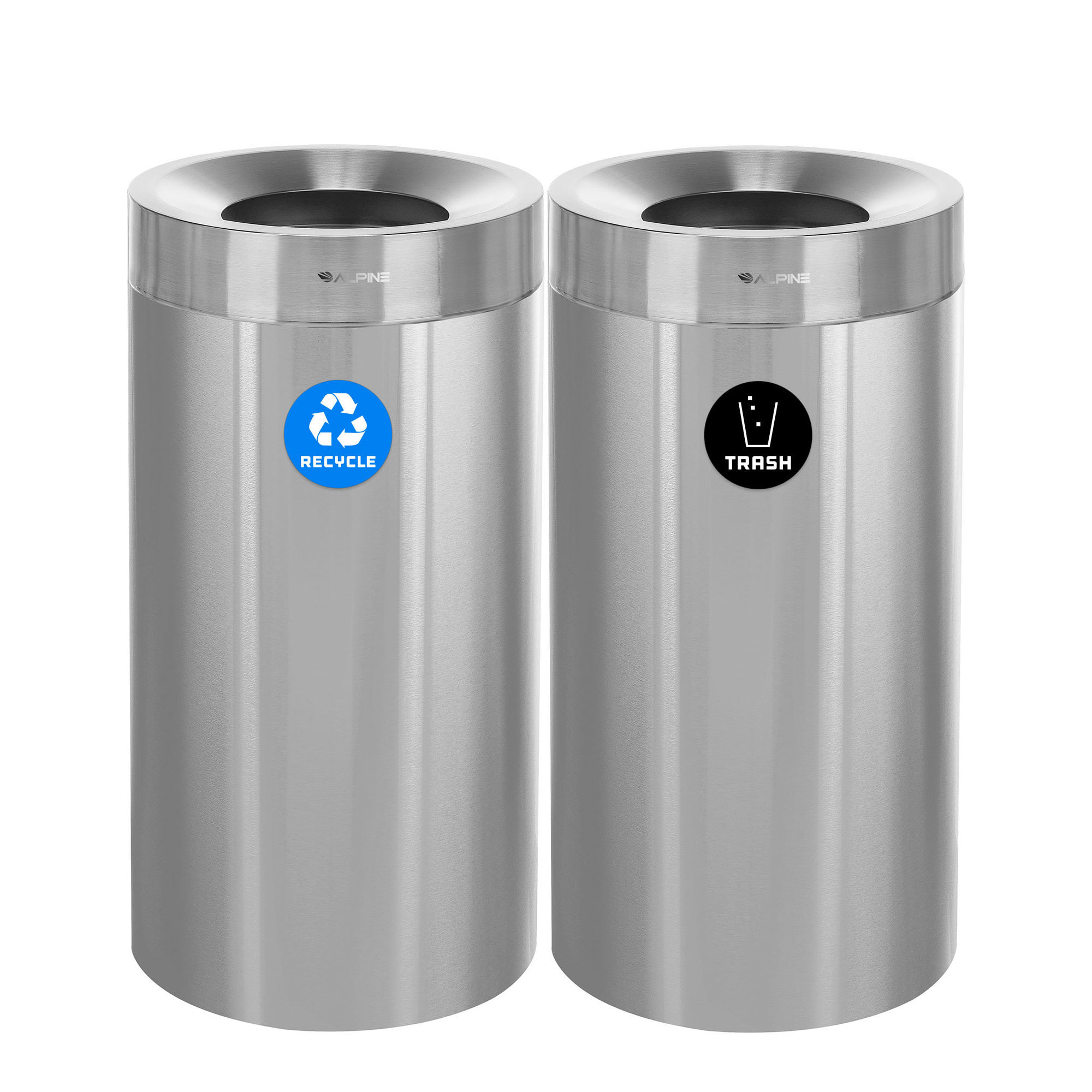 Alpine, 54 Gallon Stainless Recycle Bin and Trash Can, Capacity 54 Gal, Model ALP475-27-R-T