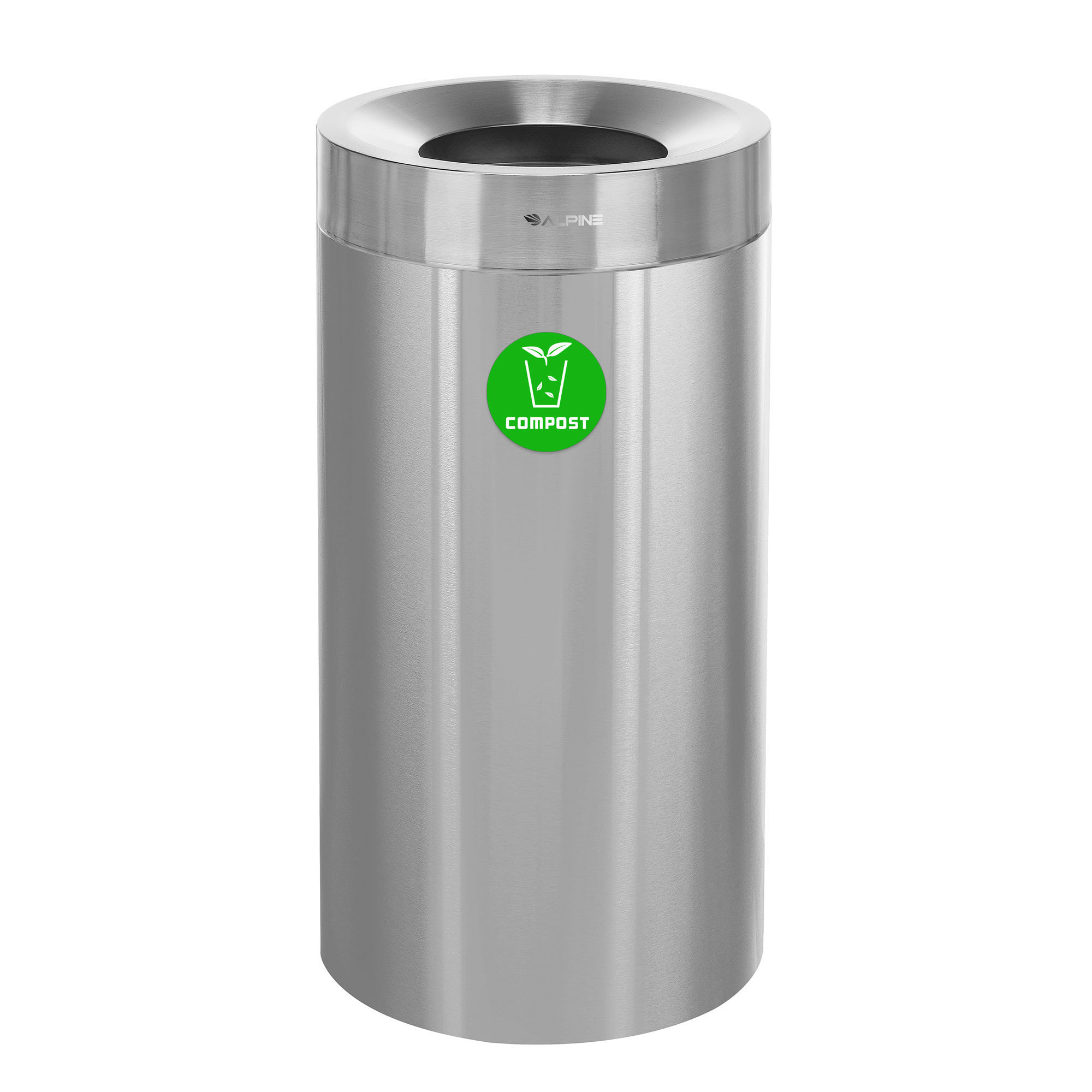 Alpine, 27 Gallon Stainless Open Top Compost Bin Trash Can, Capacity 27 Gal, Model ALP475-27-CO
