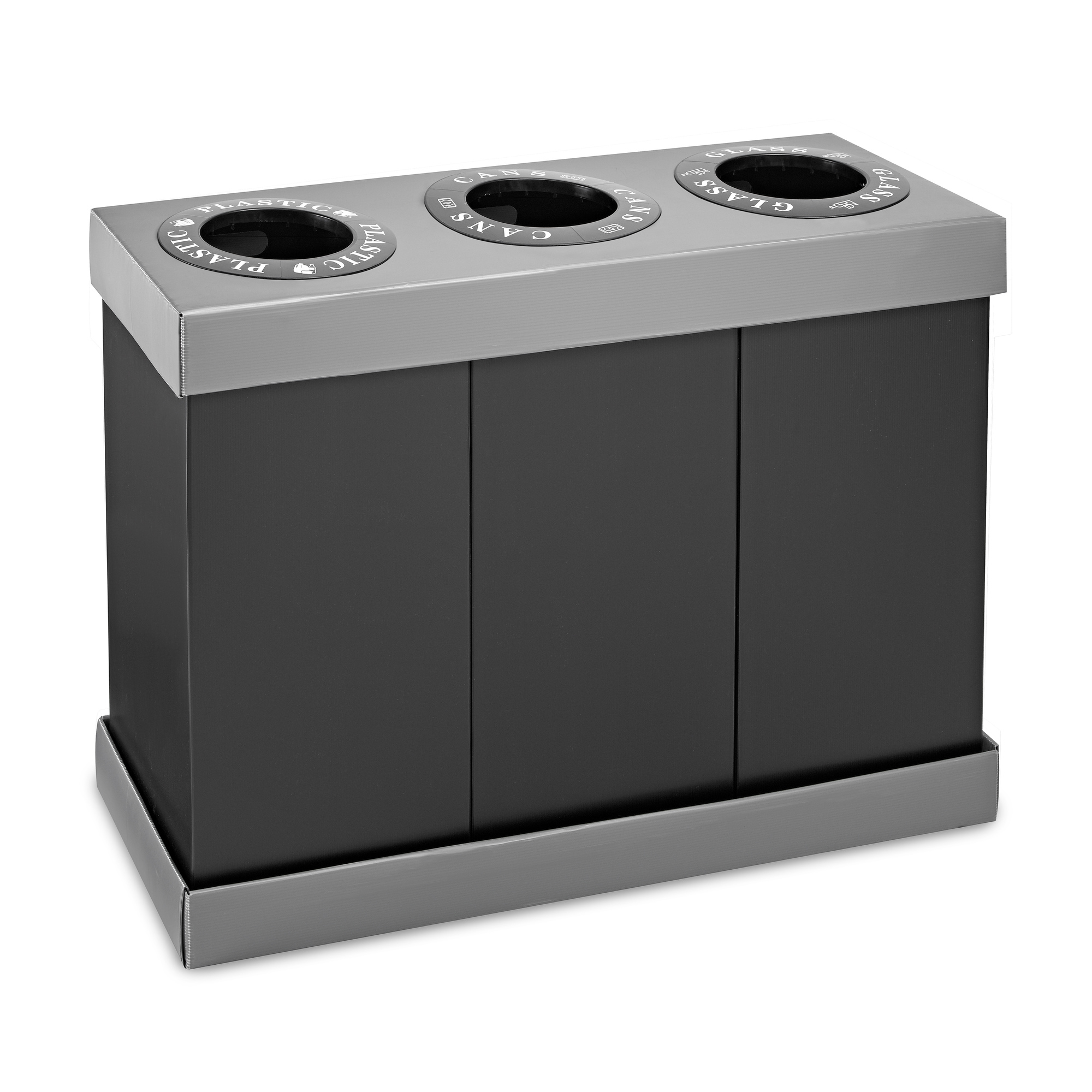 Alpine, 28 Gallon Corrugated Plastic Recycling Center, Capacity 84 Gal, Model ALP471-03-BLK