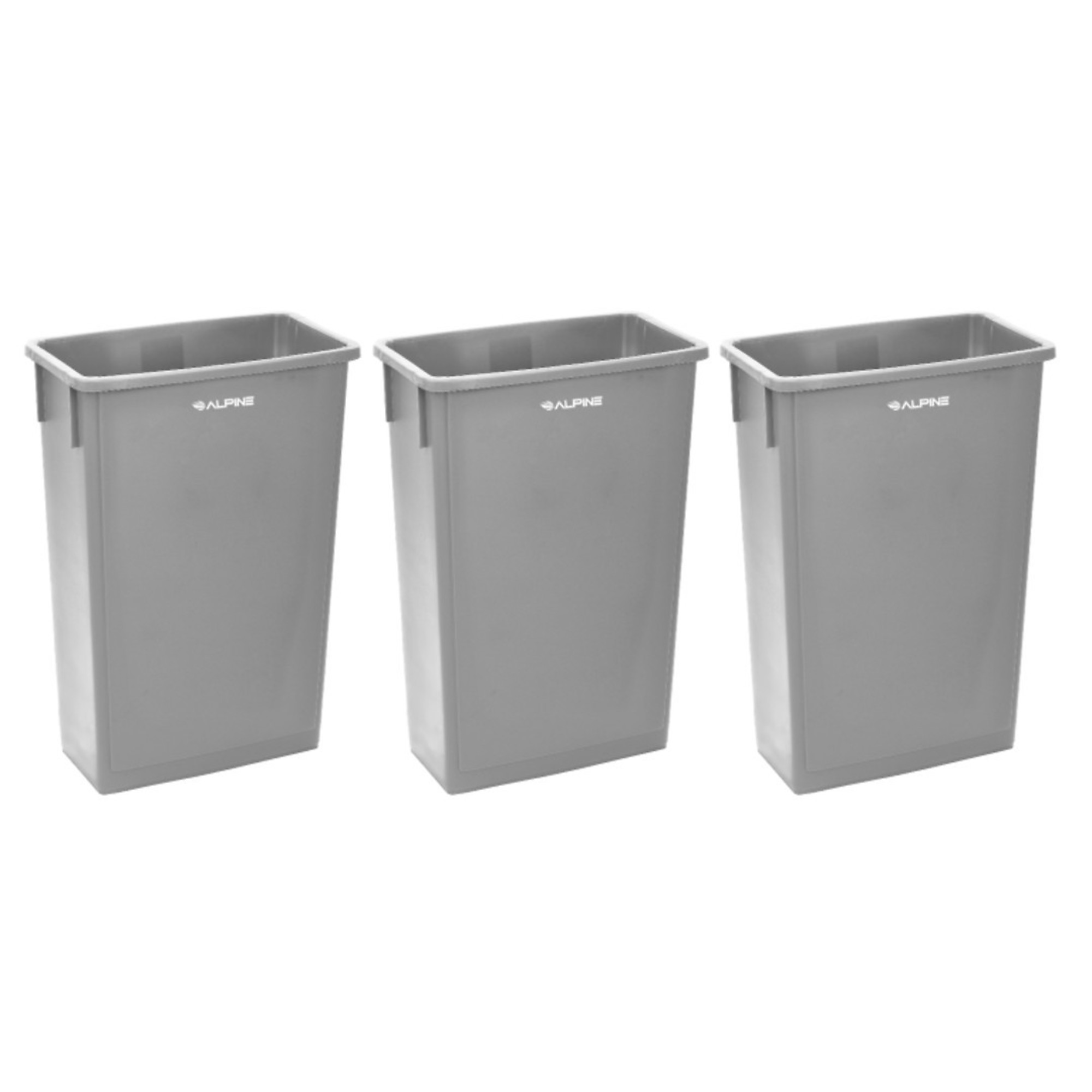 Alpine, 23 Gal Slim Gray Waste Receptacle Can, Pack Of 3 Capacity 23 Gal, Model ALP477-GRY-3PK