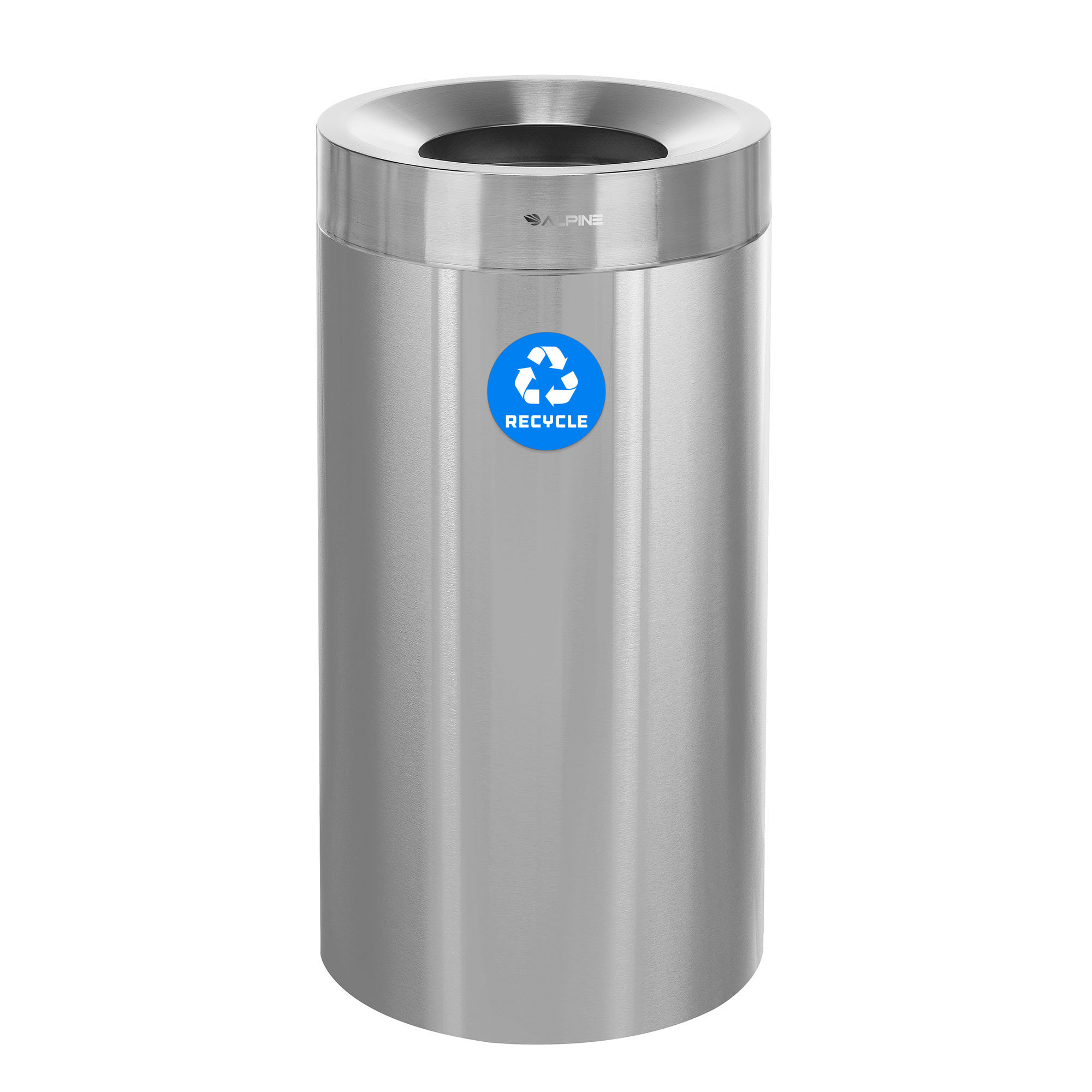 Alpine, 27 Gallon Stainless Open Top Recycle Bin Trash Can, Capacity 27 Gal, Model ALP475-27-R