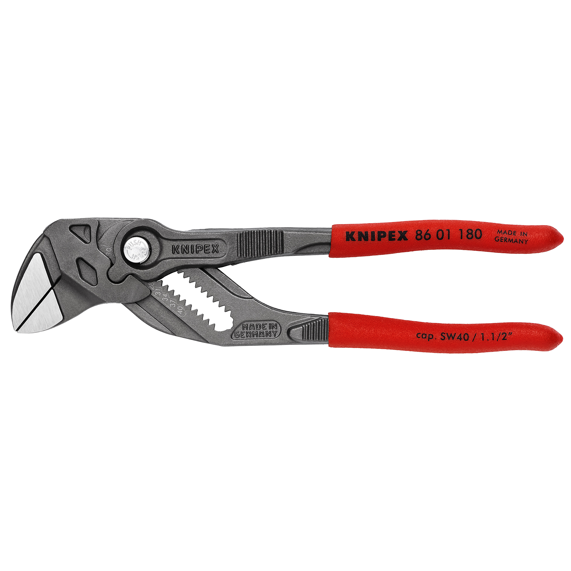 KNIPEX, Pliers Wrench, Non-slip plastic, Bulk, 7.25Inch, Pieces (qty.) 1 Material Steel, Jaw Capacity 1.5 in, Model 86 01 180