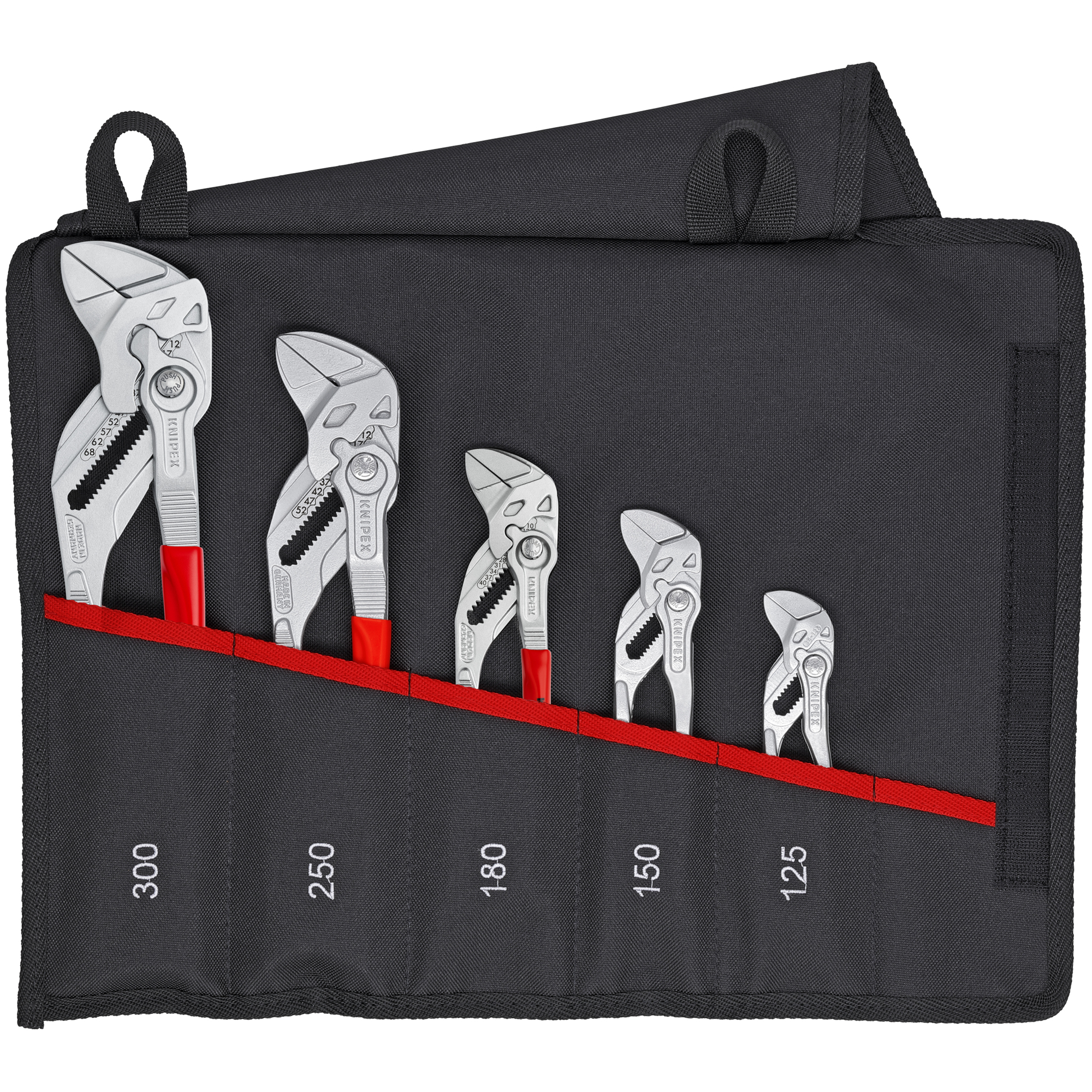 KNIPEX, Pliers Wrench Set in Tool Roll, 5 Pc, Pieces (qty.) 5 Material Steel, Model 00 19 55 S4