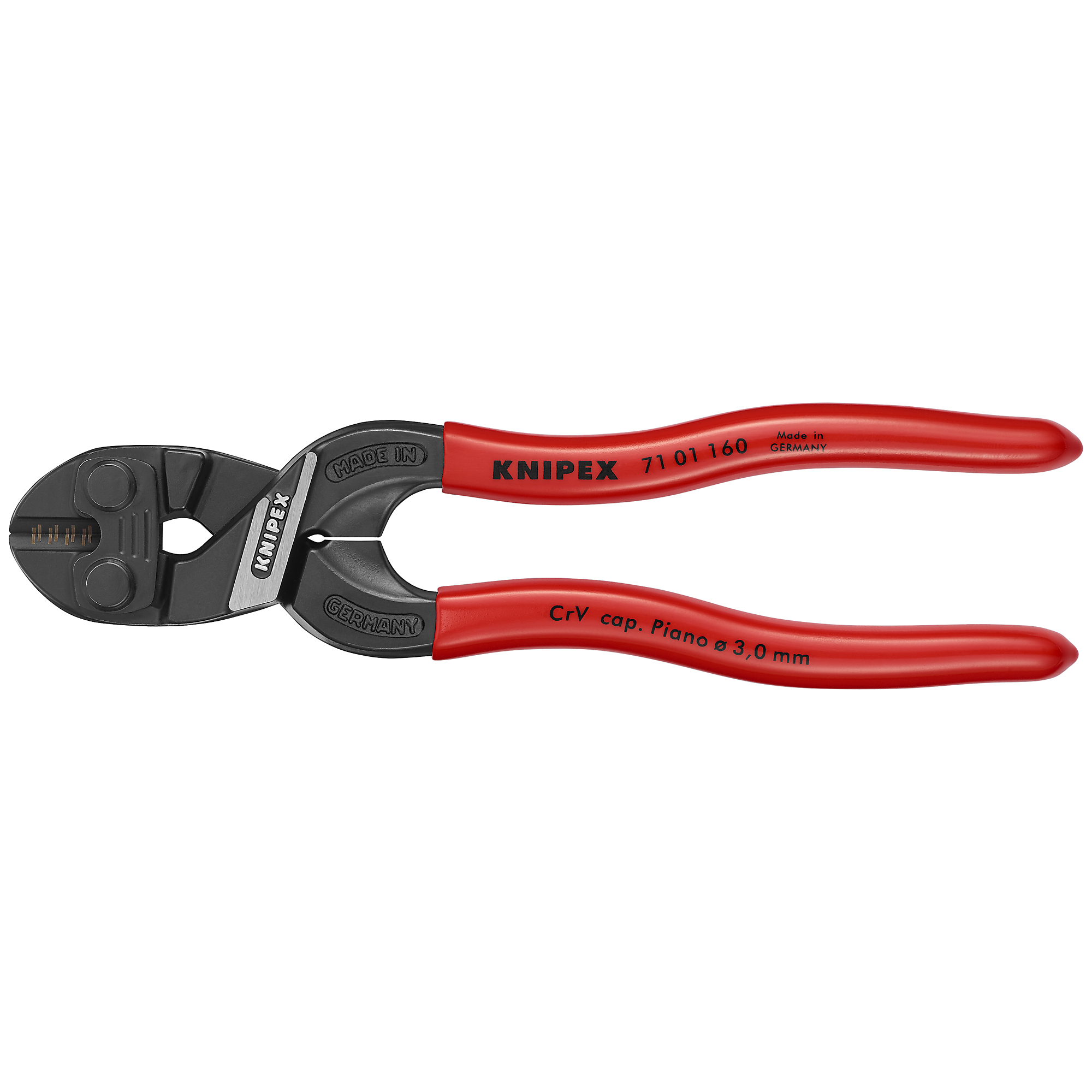 KNIPEX, CoBolt S Bolt Cutters, Plastic coating, 6.25Inch, Tool Length 6.25 in, Jaw Opening 0.25 in, Cutting Capacity 0.203125 in, Model 71 01 160