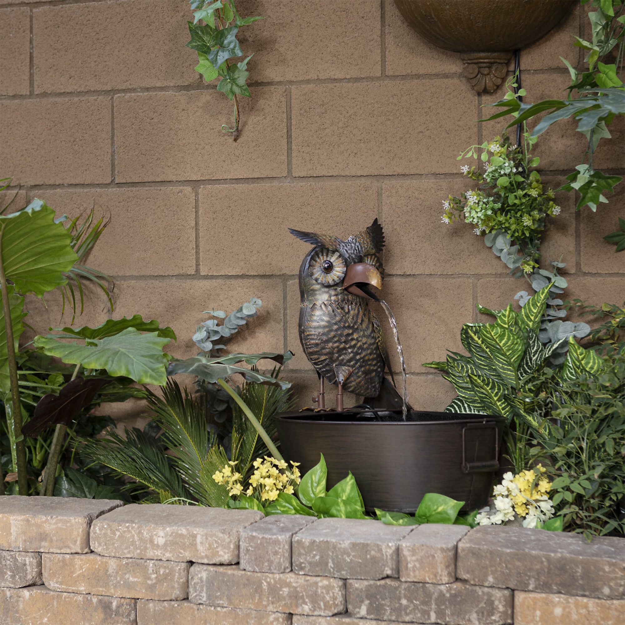 Alpine Corporation, Metal Owl with Moving Beak Fountain,Rustic, Volts 120 Power Cord Length 6 ft, Model NCY294