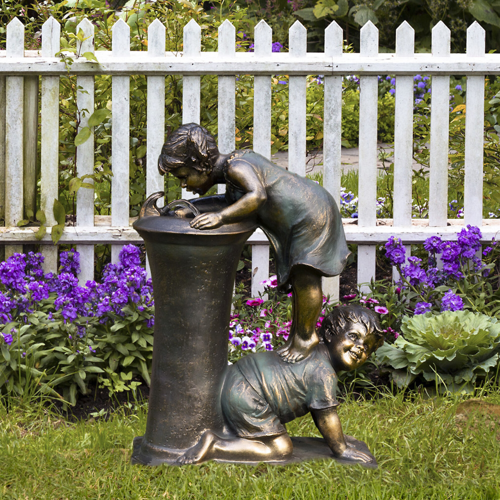 Alpine Corporation, Boy Girl Drinking Water from Fountain LED Light, Volts 12 Power Cord Length 6 ft, Model GXT472