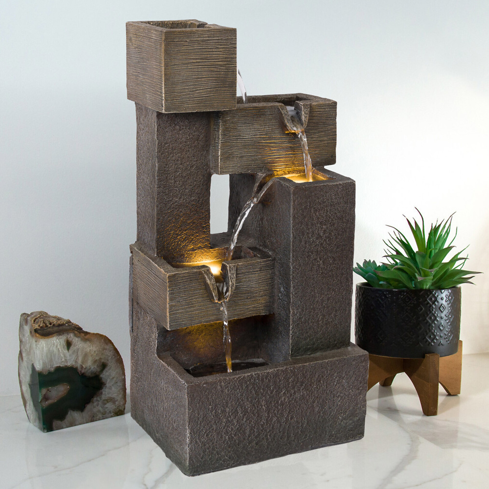 Alpine Corporation, Cascading Fountain w/ Warm White LED Lights 5-Tier, Volts 120 Power Cord Length 6 ft, Model ZDQ110