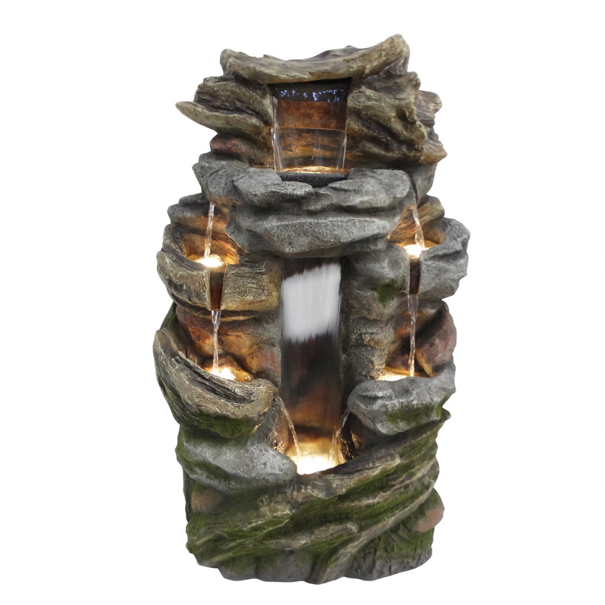 Alpine Corporation, Cascading Rock Mountain Water Fountain w/ LED Lts, Volts 120 Power Cord Length 5.9 ft, Model WIN1544