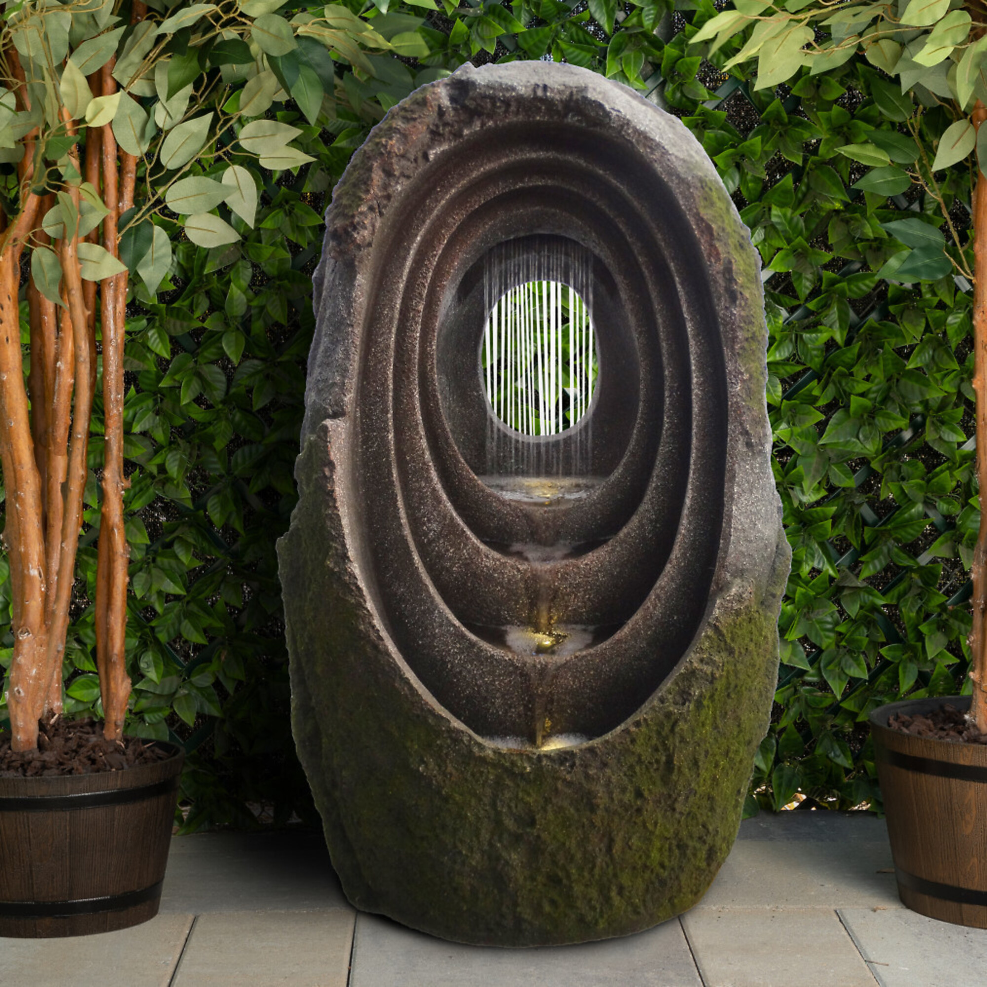 Alpine Corporation, Oval Shaped Rock Fountain,4Tier,Descending Layered, Power Cord Length 6 ft, Model WIN1702