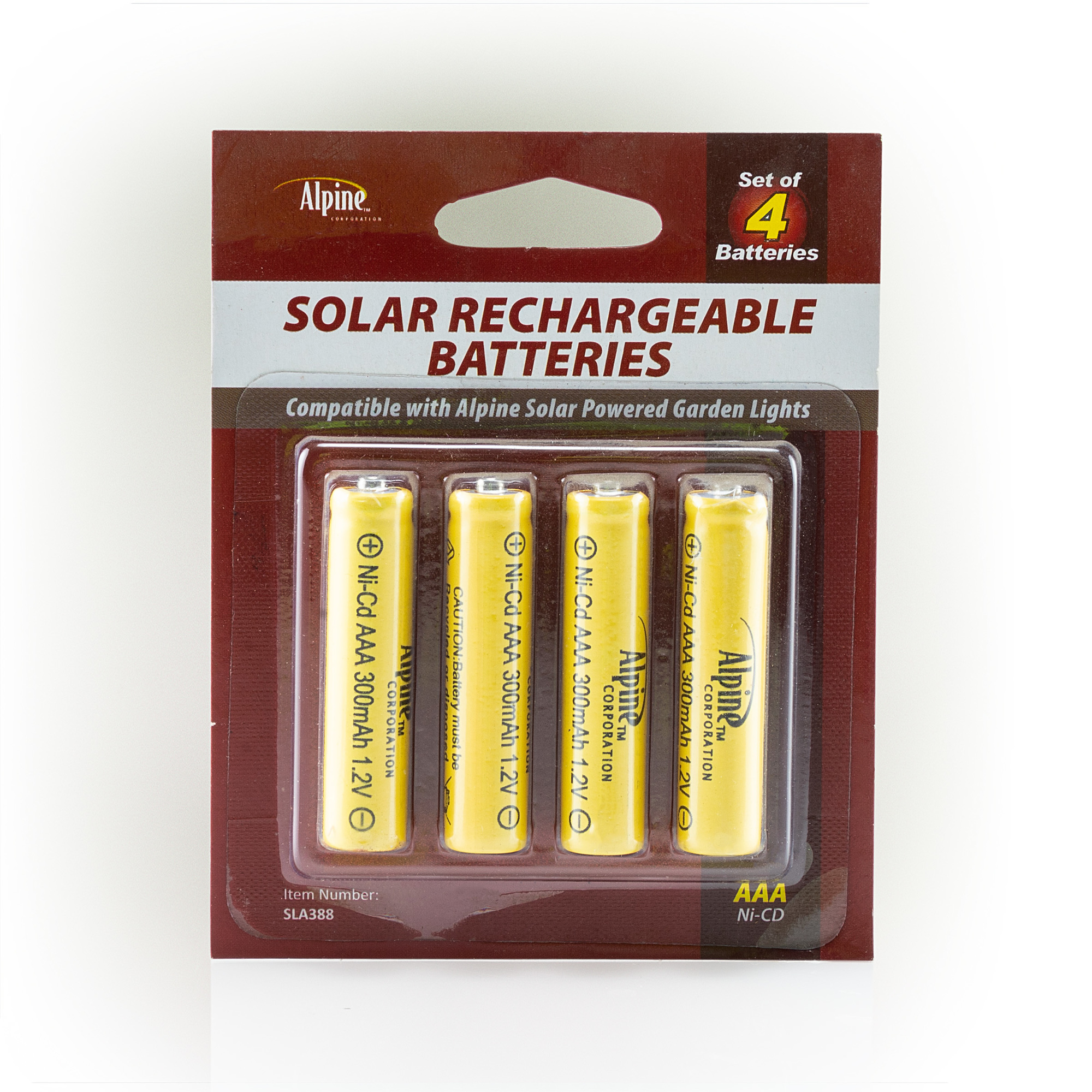 Alpine Corporation, Solar Rechargeable Battery 4Pack(AAA) Replacement, Battery Amp Hours 6 Model SLA388