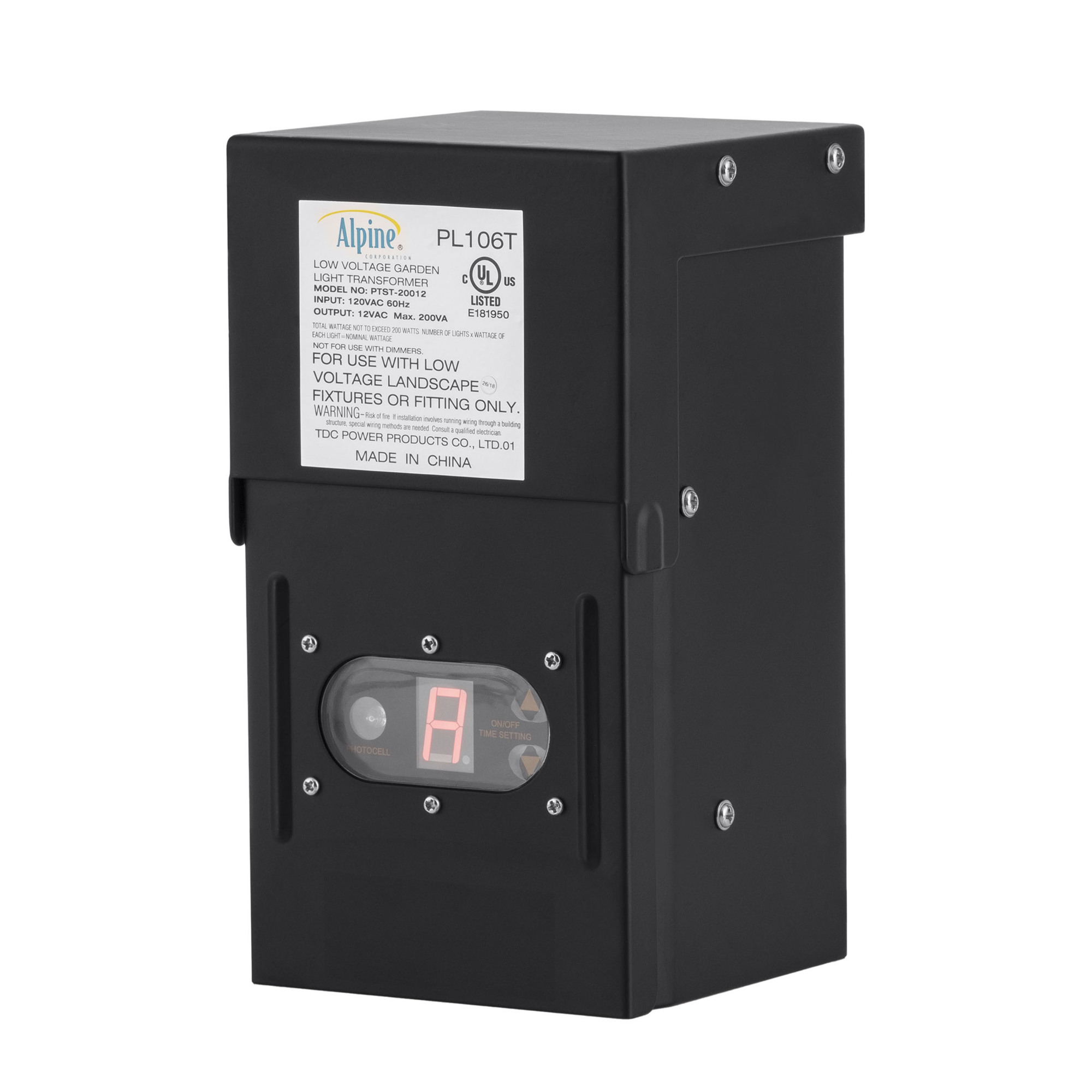 Alpine Corporation, 200 Watt Transformer w/ Timer and Photo Cell, Volts 12 Model PL106T