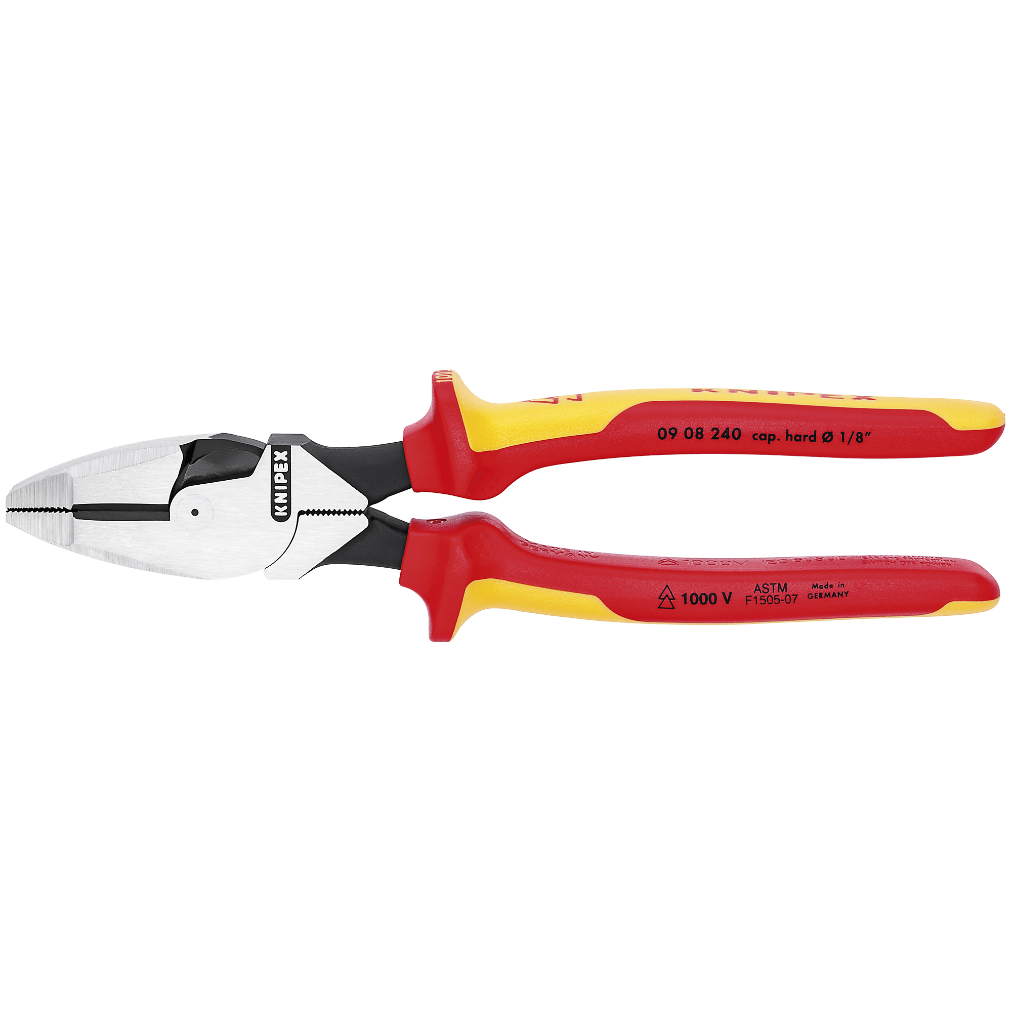KNIPEX, HL Linemans NewEngland Head-1000V, 9.5Inch, Pieces (qty.) 1 Material Steel, Jaw Capacity 0.186 in, Model 09 08 240 US