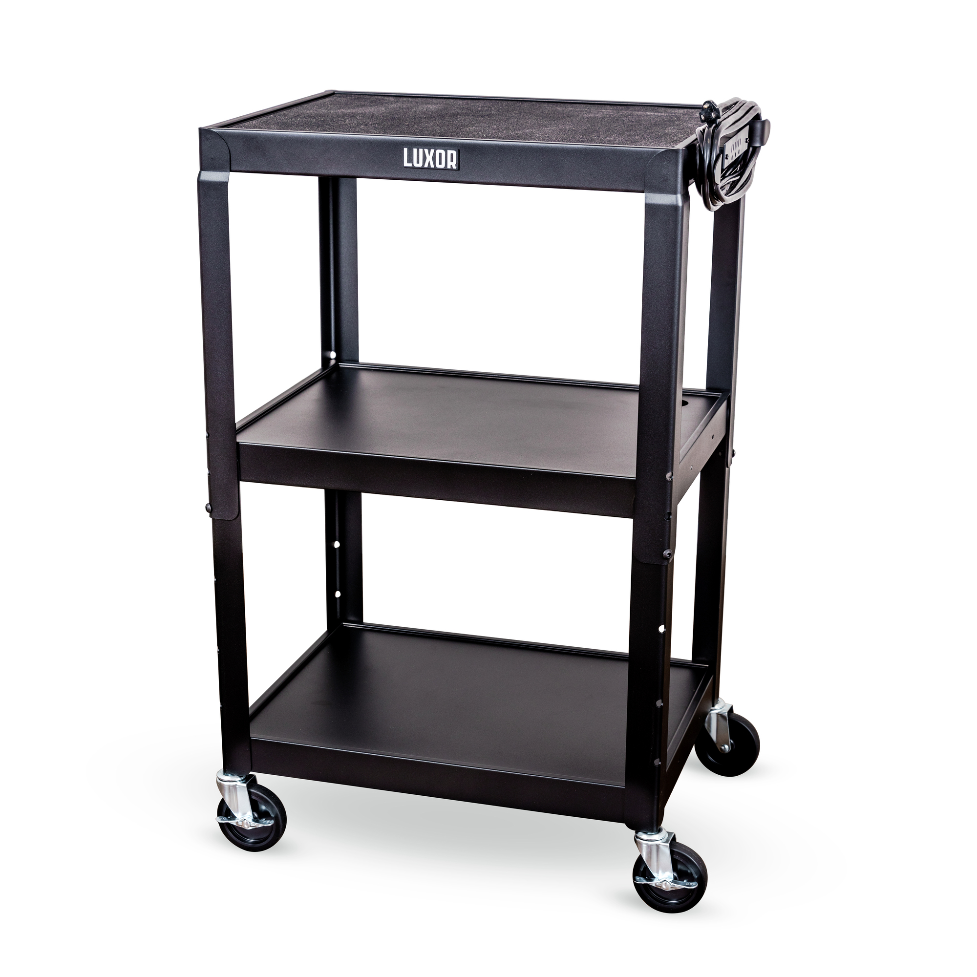 Luxor, Adjustable-Height Steel Utility Cart - Black, Total Capacity 300 lb, Shelves (qty.) 3 Material Metal, Model UCMT1