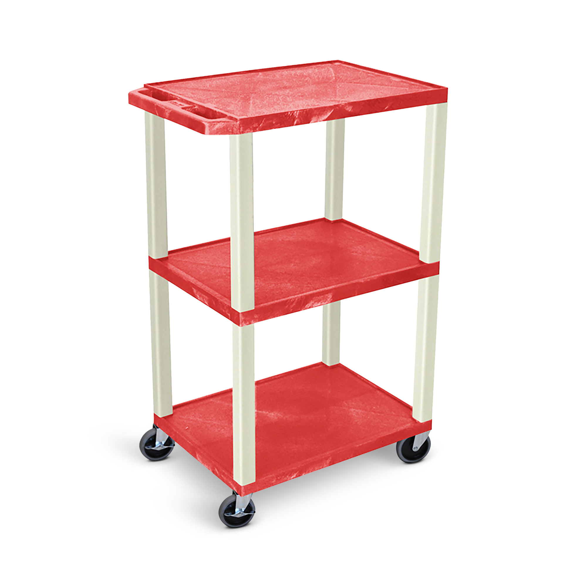 Luxor, 42Inch 3 Shelf Cart Red Shel, Putty Legs, Total Capacity 300 lb, Shelves (qty.) 3 Material Molded Plastic, Model UCPL1R