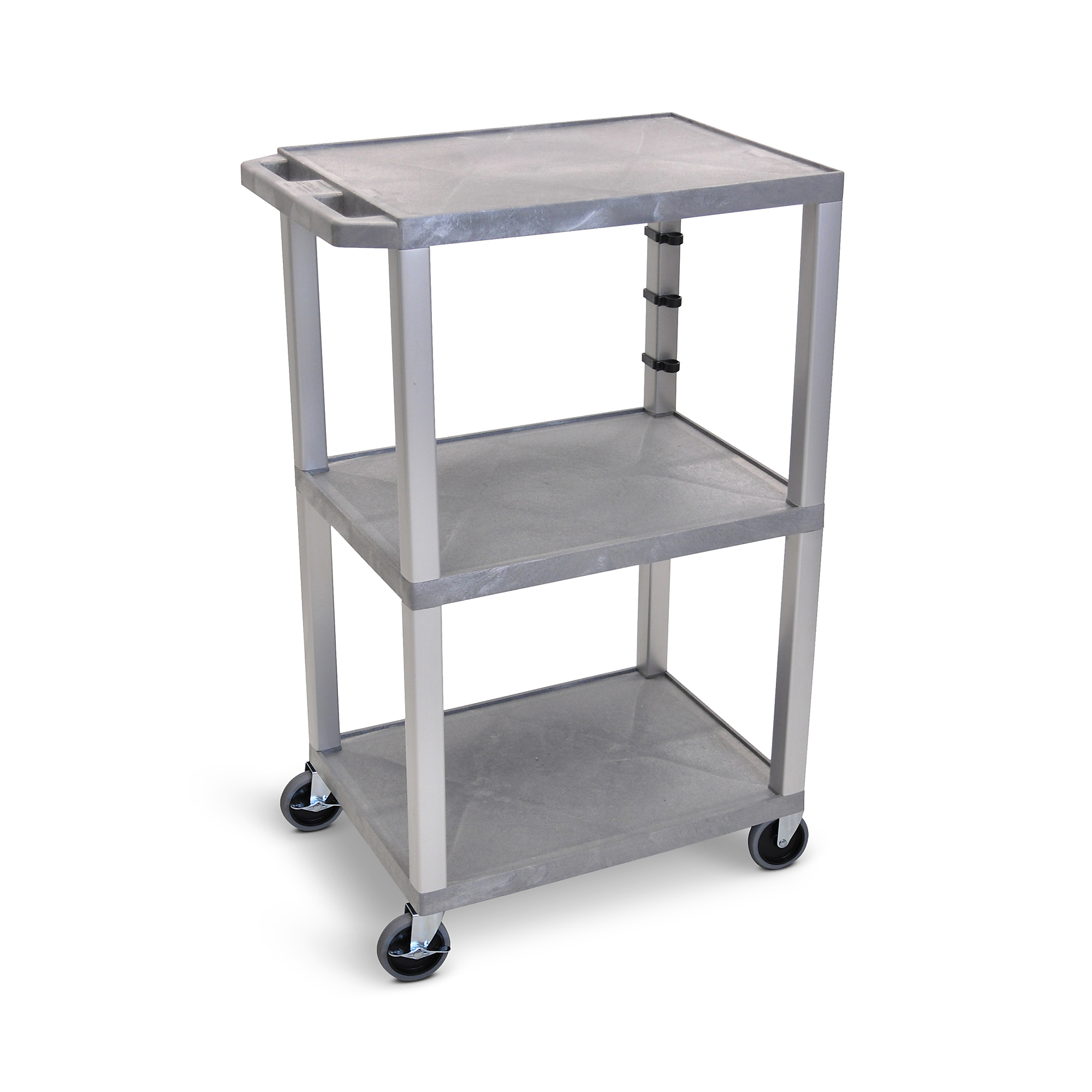 Luxor, 42Inch 3-Shelf Cart Gray Putty Legs, Total Capacity 300 lb, Shelves (qty.) 3 Material Molded Plastic, Model UCPL1GY-N