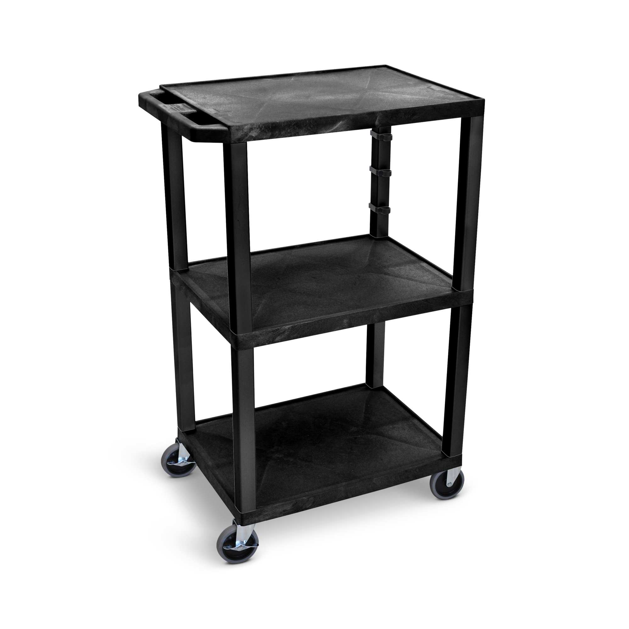 Luxor, 43Inch H 3-Shelf Utility Cart - Black, Total Capacity 300 lb, Shelves (qty.) 3 Material Molded Plastic, Model UCPL1