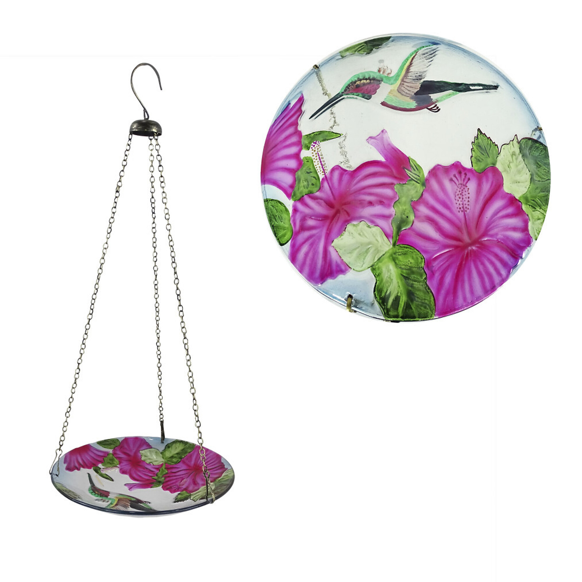 Alpine Corporation, Glass Hanging Birdfeeder w/Flowers Hummingbird10Inch, Model KBD150